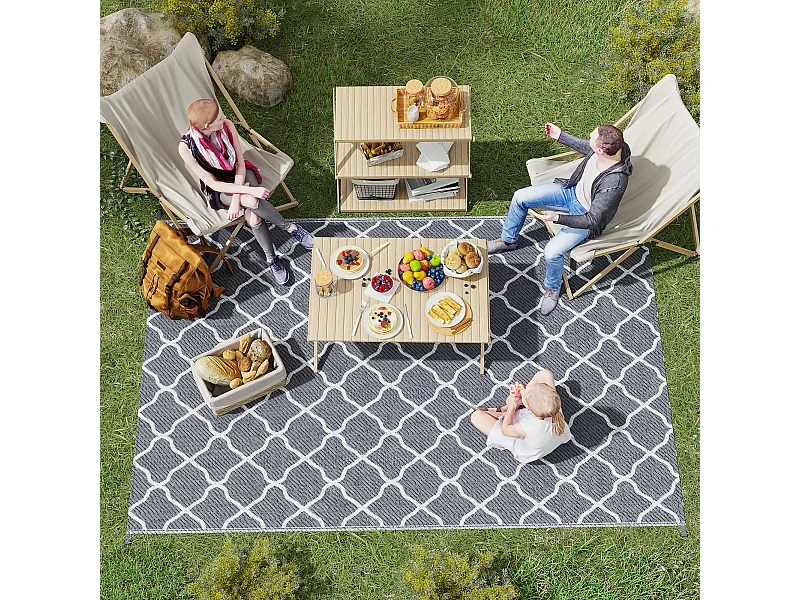 Tappeto per esterno 182x274 cm reversibile con borsa grigio chiaro