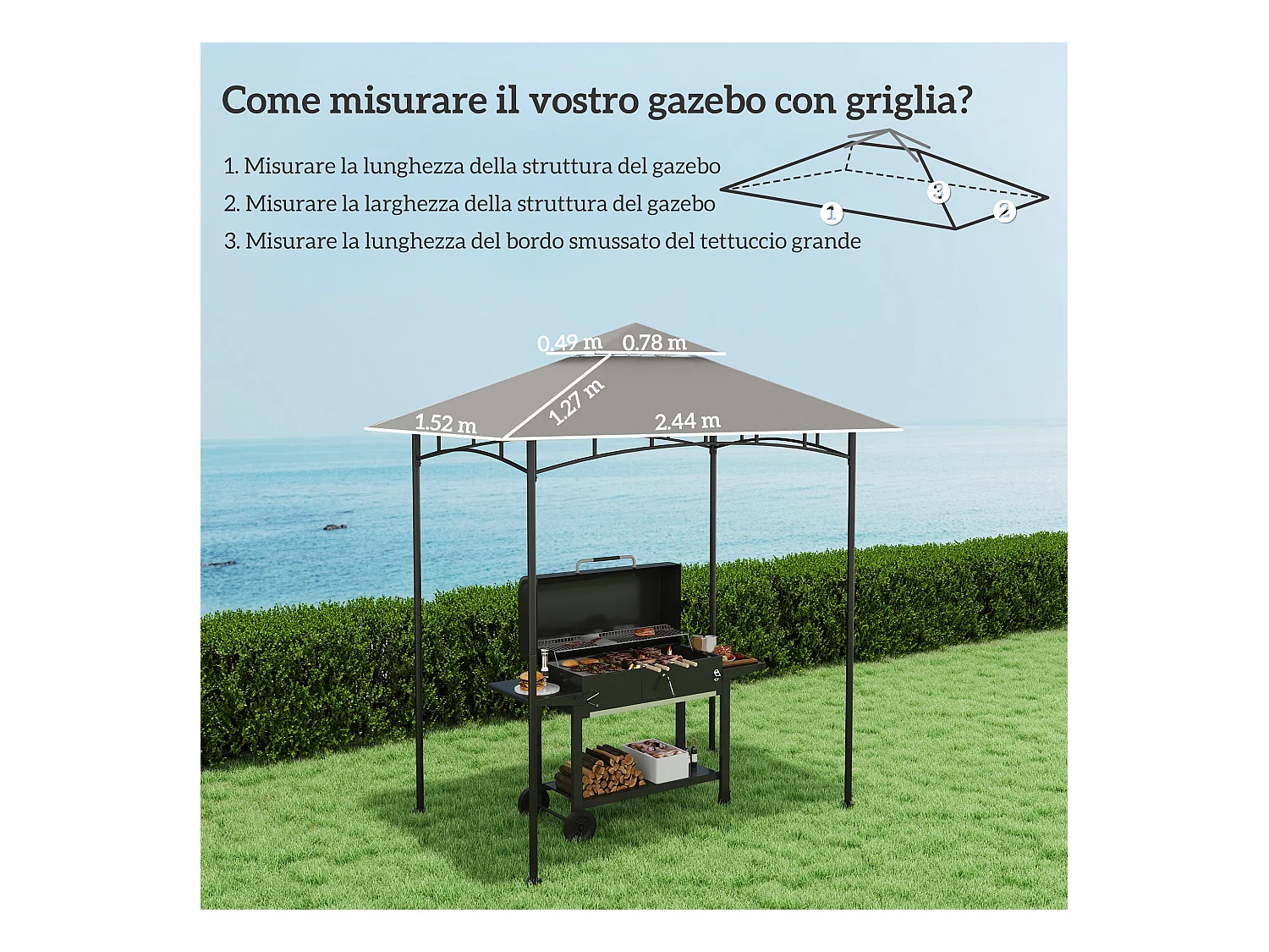 Copertura gazebo da giardino per barbecue a 2 livelli grigio chiaro