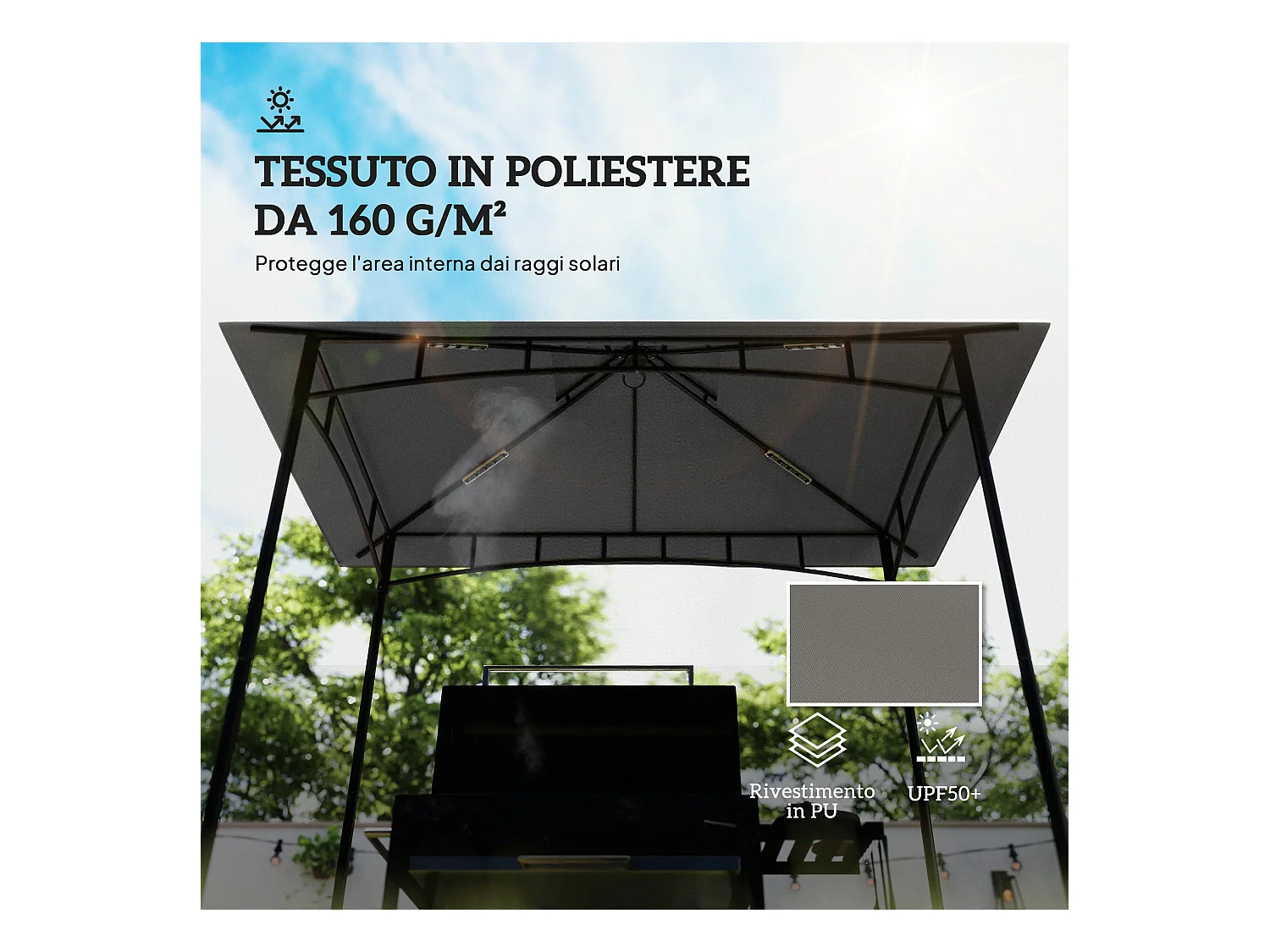 Copertura gazebo da giardino per barbecue a 2 livelli grigio chiaro