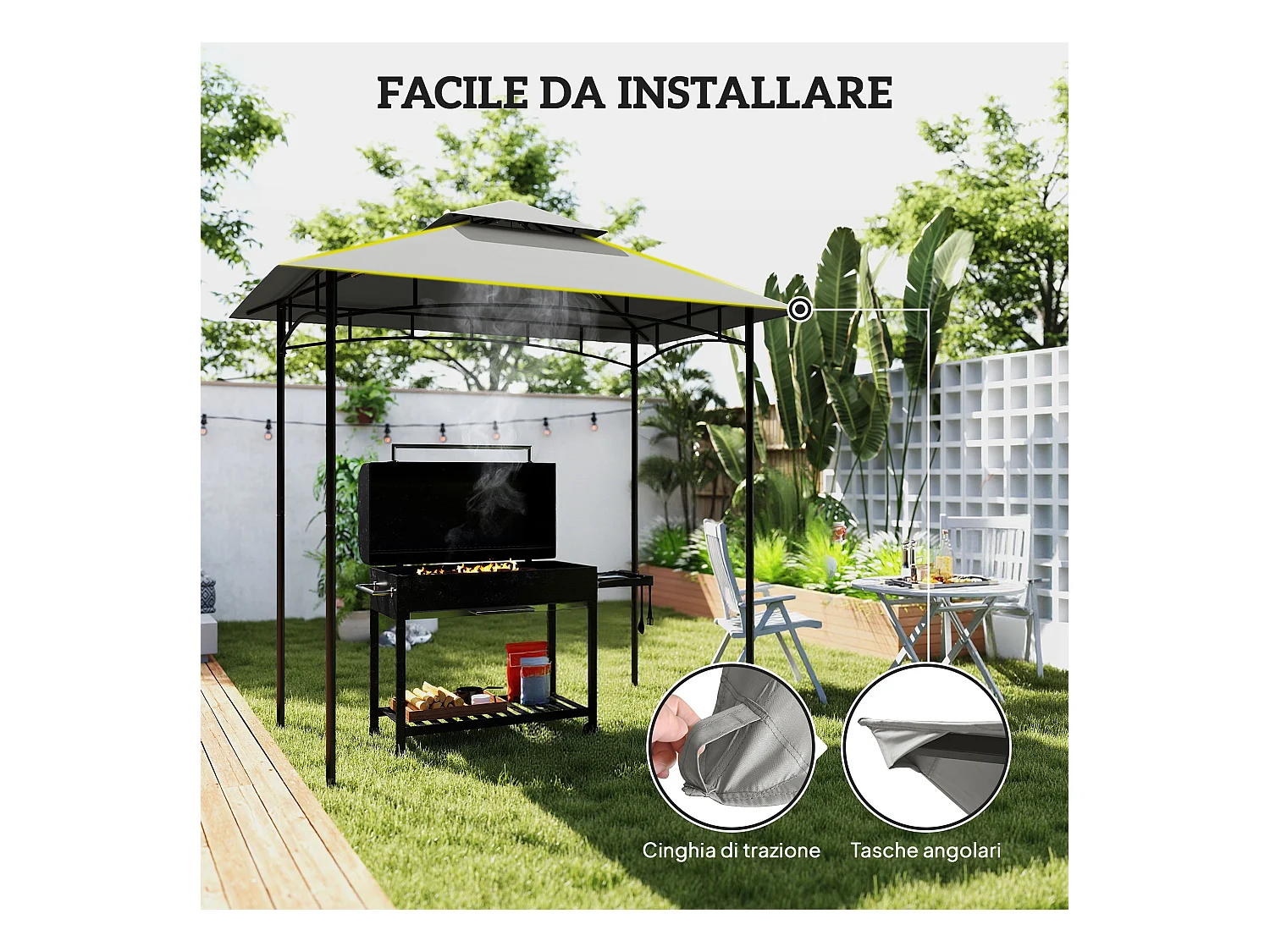 Copertura gazebo da giardino per barbecue a 2 livelli grigio chiaro