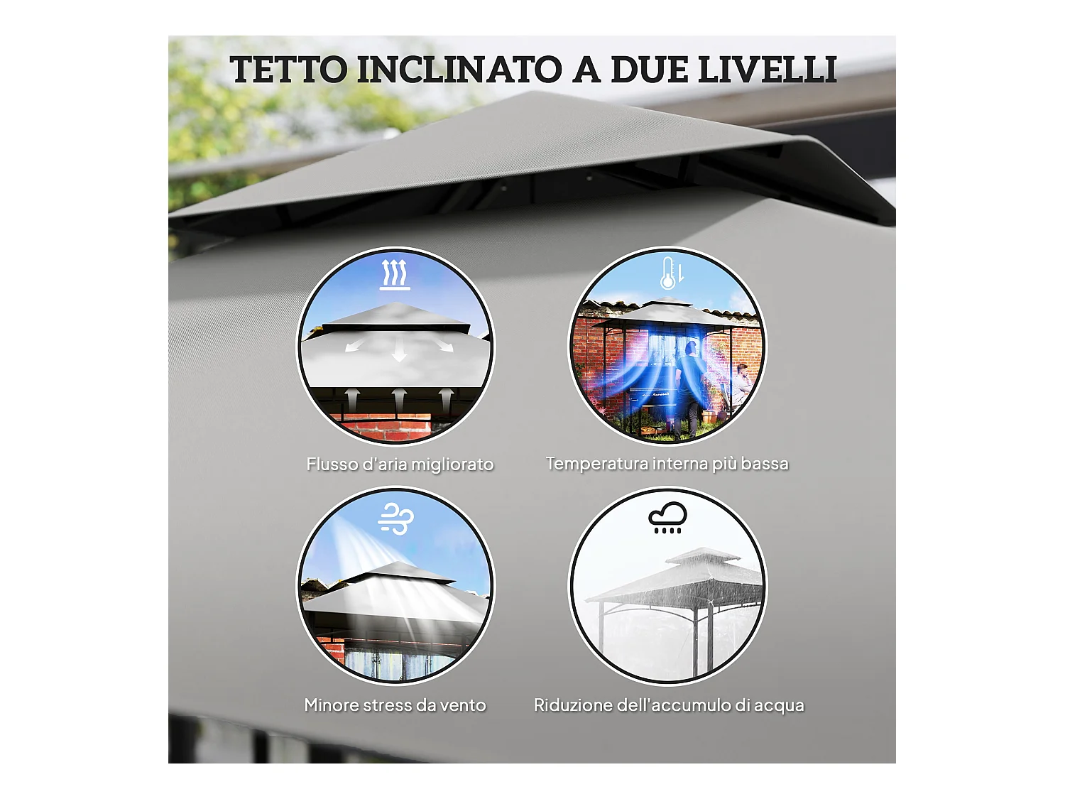 Copertura gazebo da giardino per barbecue a 2 livelli grigio chiaro