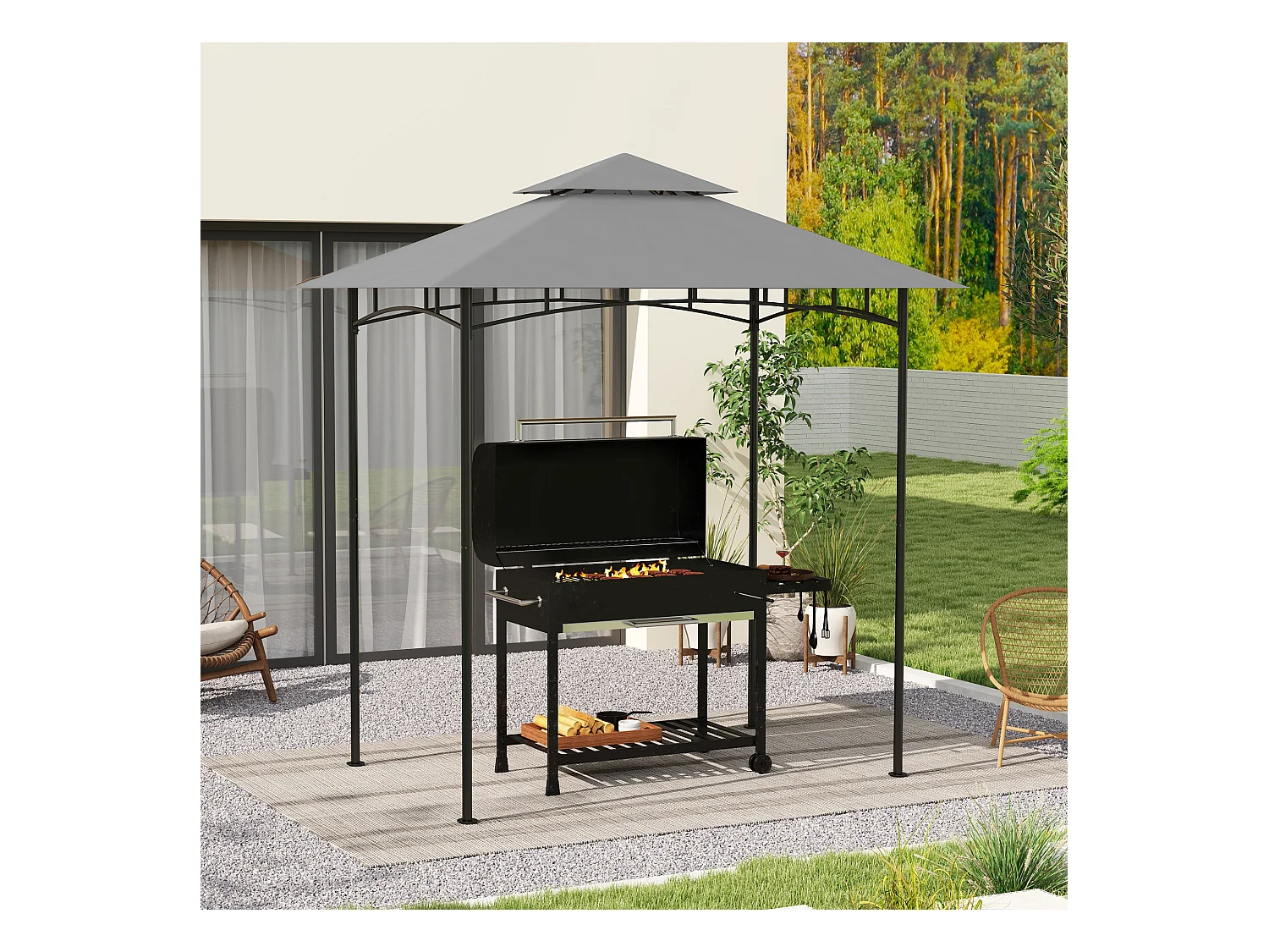 Copertura gazebo da giardino per barbecue a 2 livelli grigio chiaro