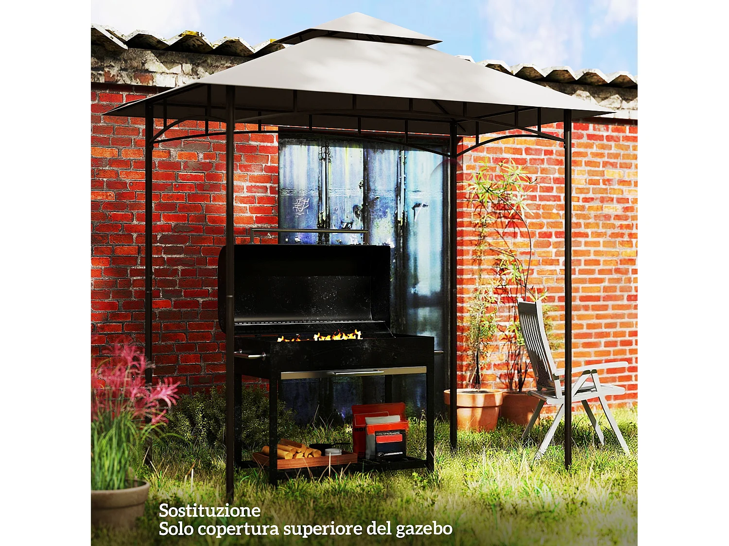 Copertura gazebo da giardino per barbecue a 2 livelli grigio chiaro