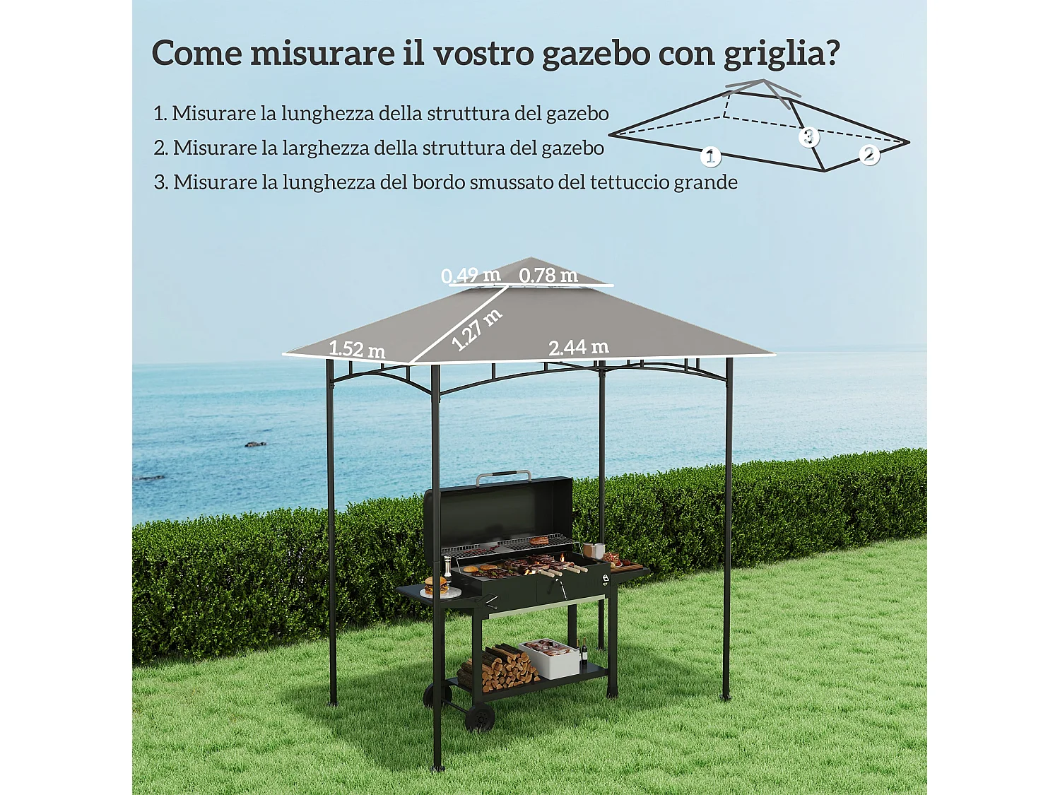 Copertura gazebo da giardino per barbecue a 2 livelli grigio chiaro