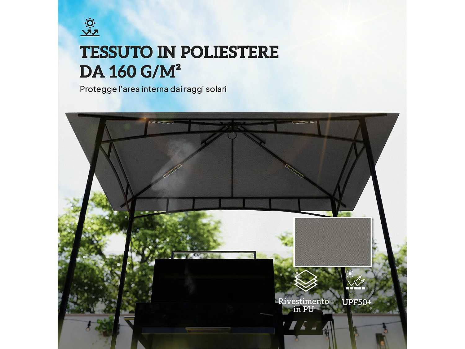Copertura gazebo da giardino per barbecue a 2 livelli grigio chiaro