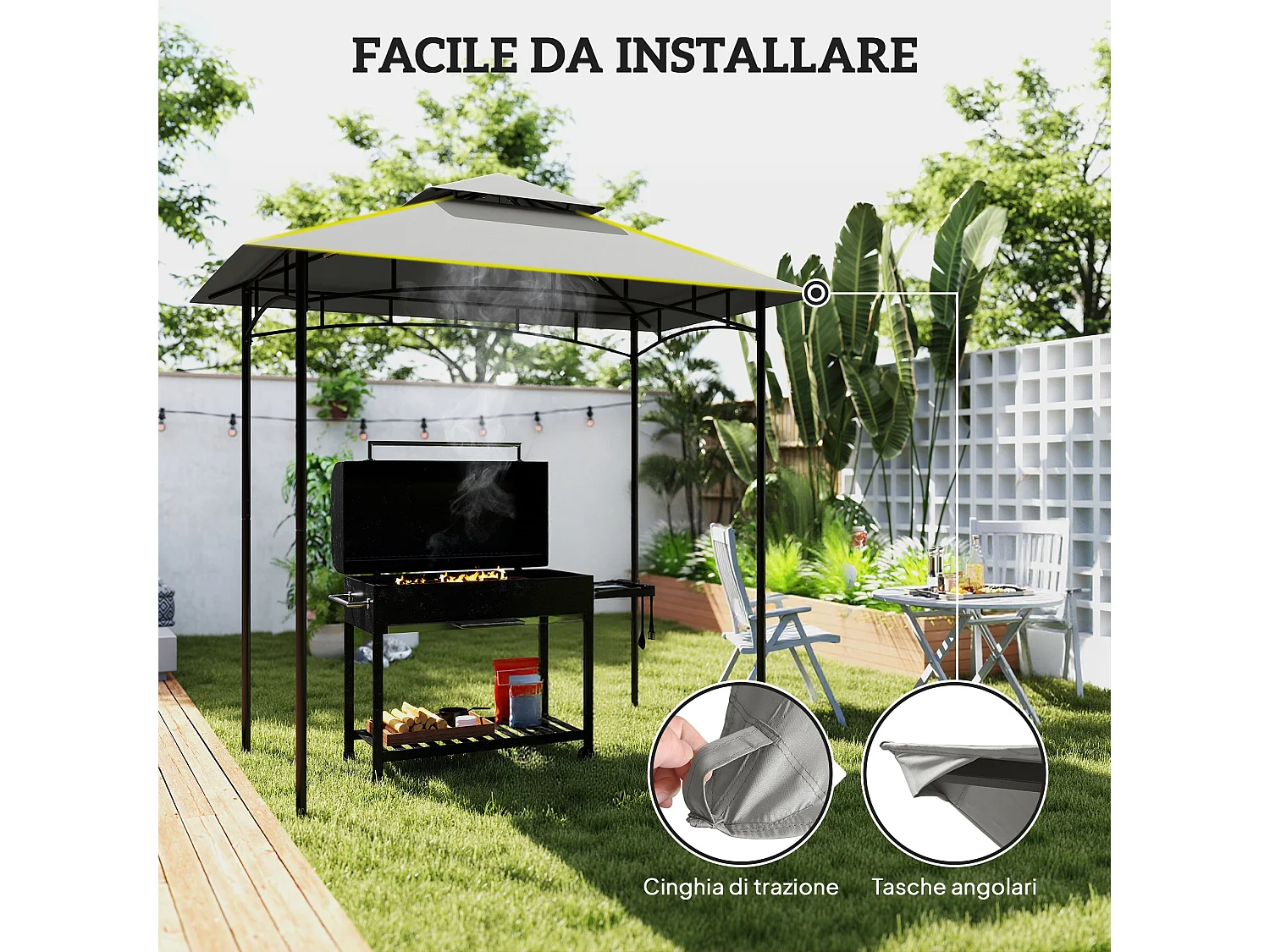 Copertura gazebo da giardino per barbecue a 2 livelli grigio chiaro