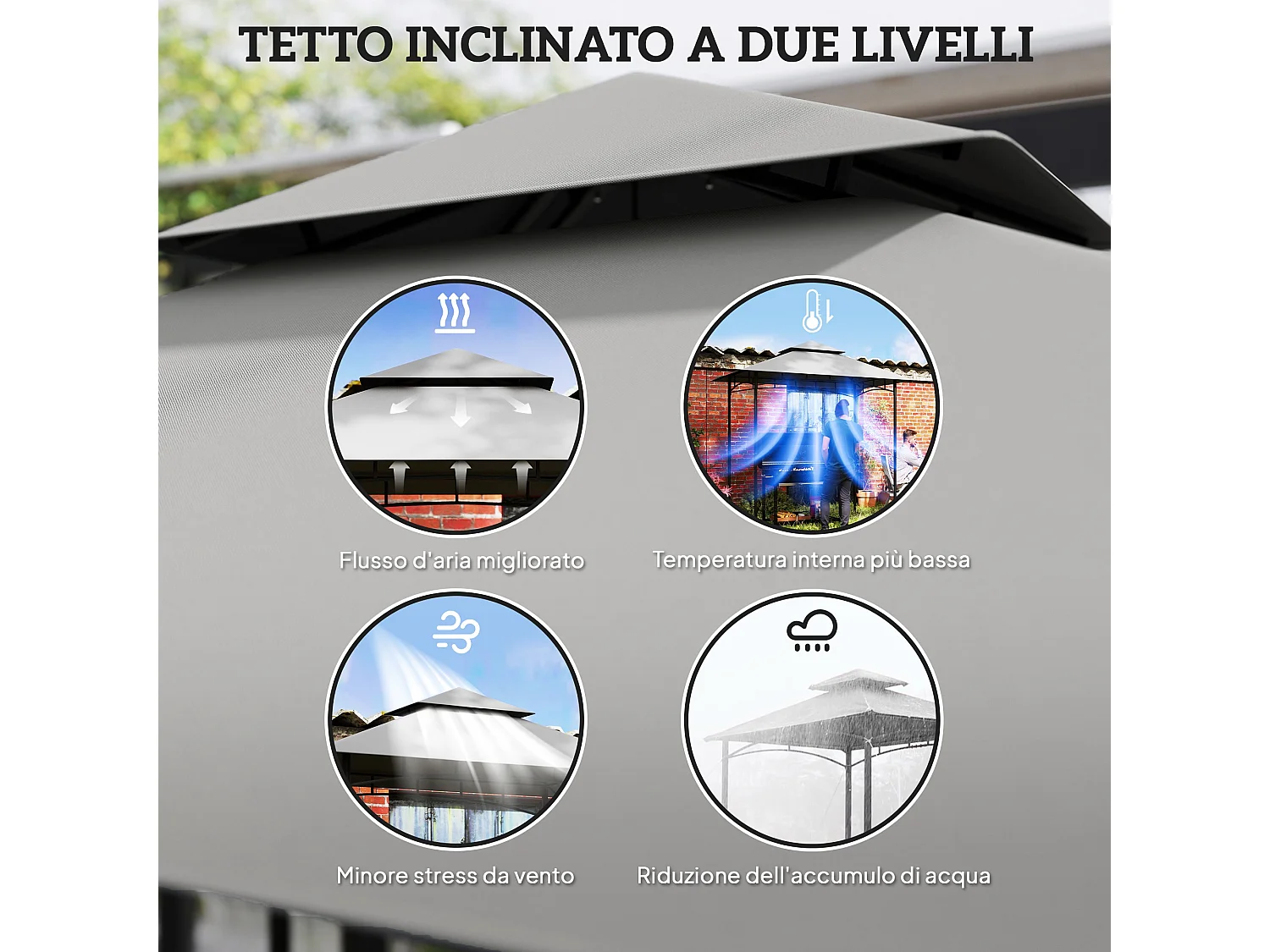 Copertura gazebo da giardino per barbecue a 2 livelli grigio chiaro