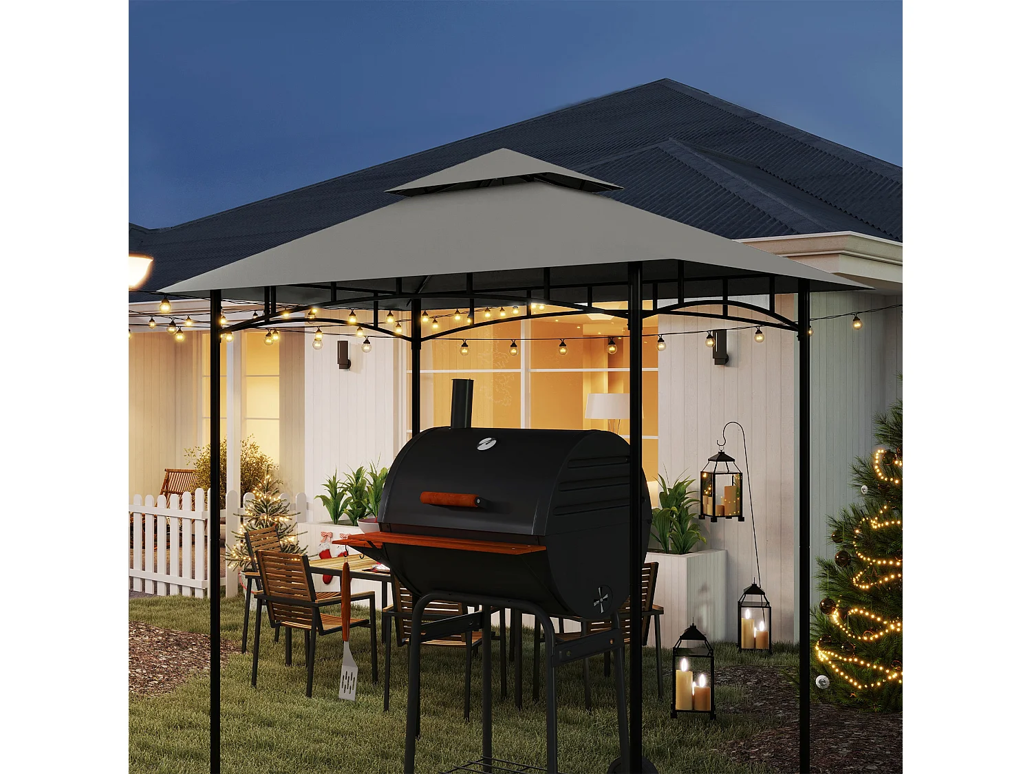 Copertura gazebo da giardino per barbecue a 2 livelli grigio chiaro