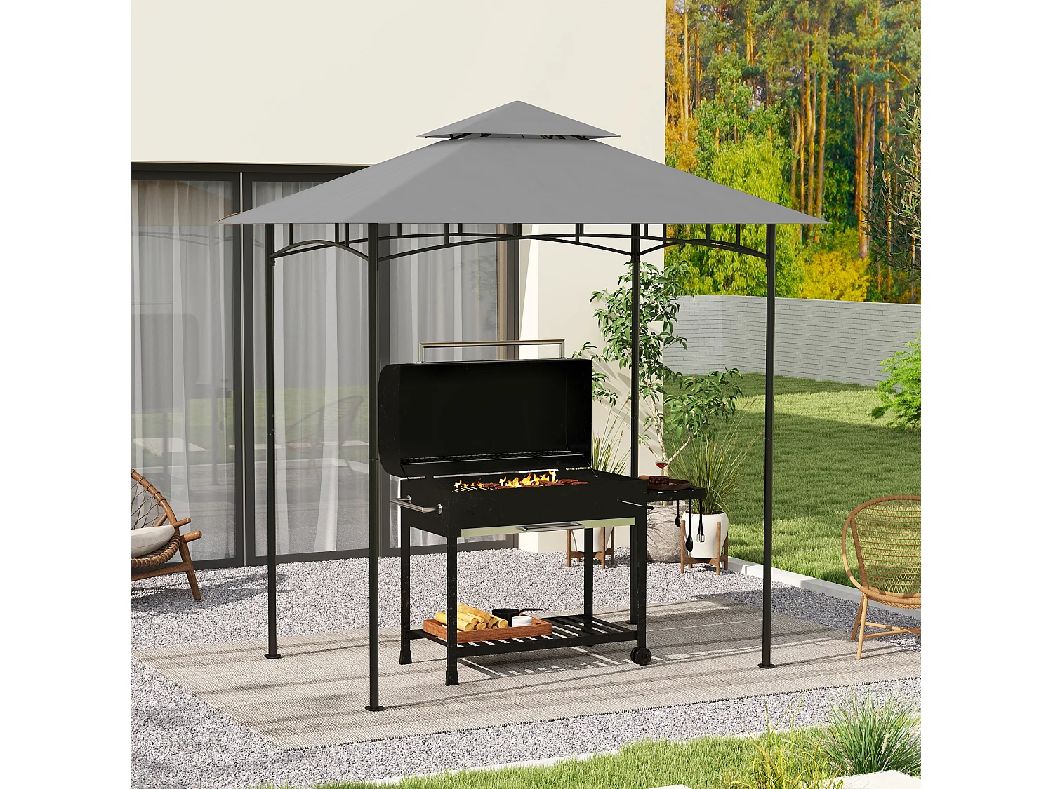 Copertura gazebo da giardino per barbecue a 2 livelli grigio chiaro