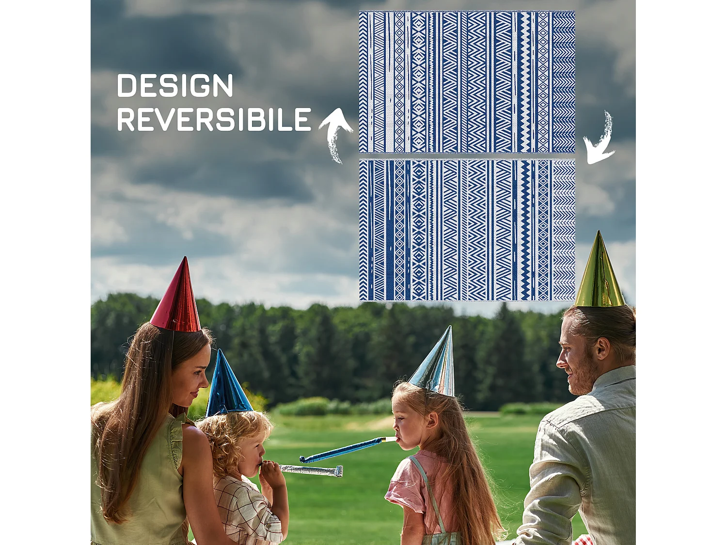 Tappeto per esterno 182x274 cm reversibile blu e bianco