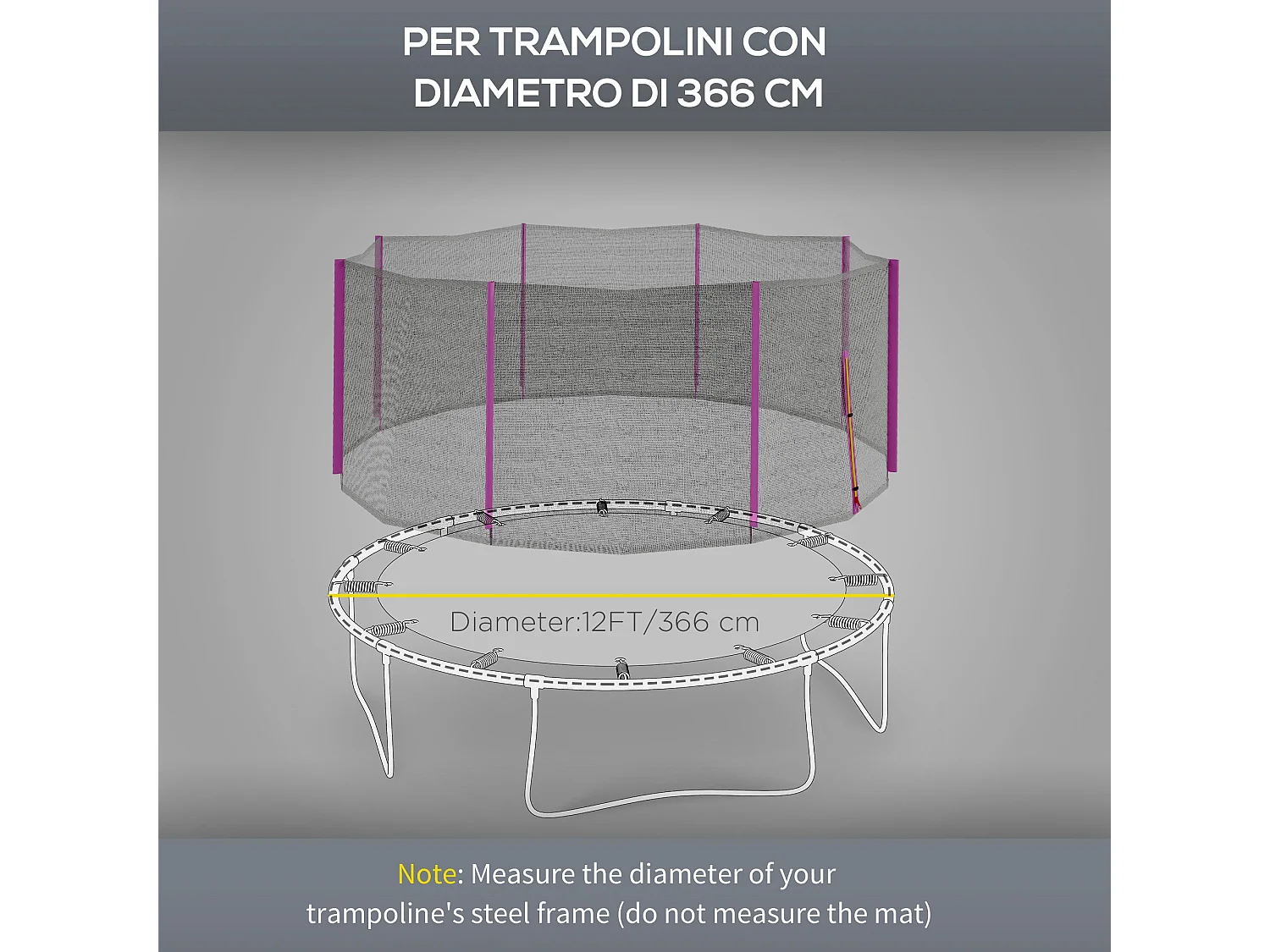 Rete protettiva per trampolini a 8 pali in pe nero e rosa
