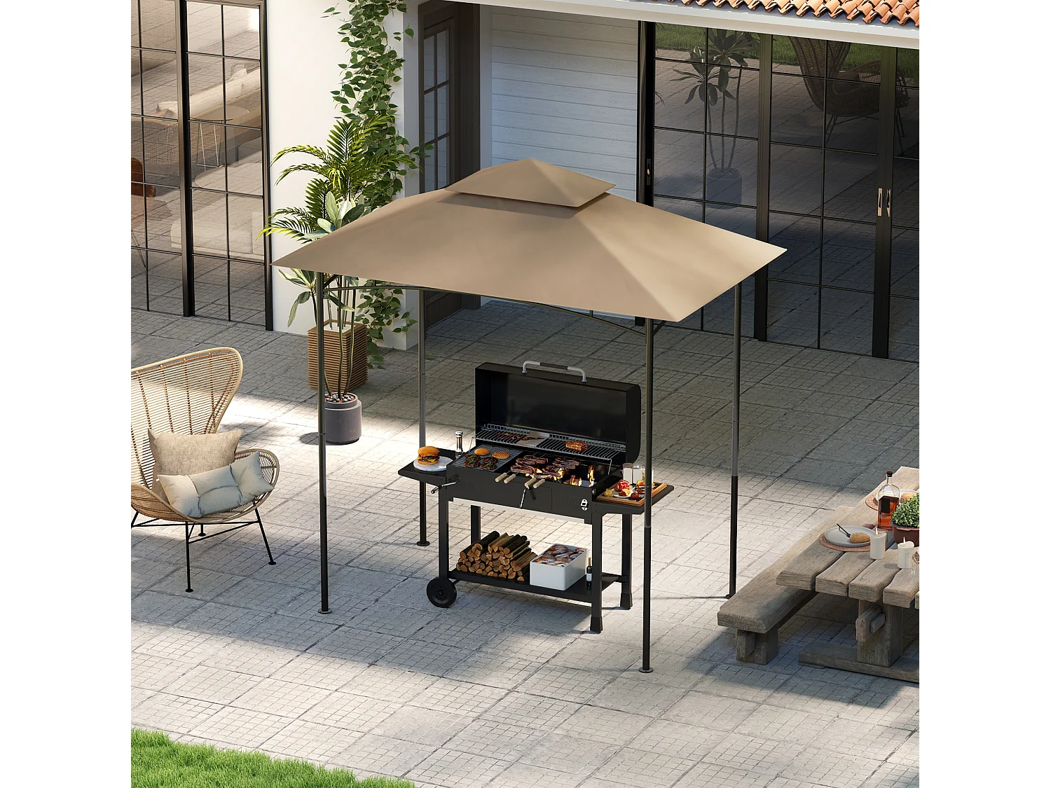 Copertura per gazebo da giardino per barbecue a 2 livelli cachi