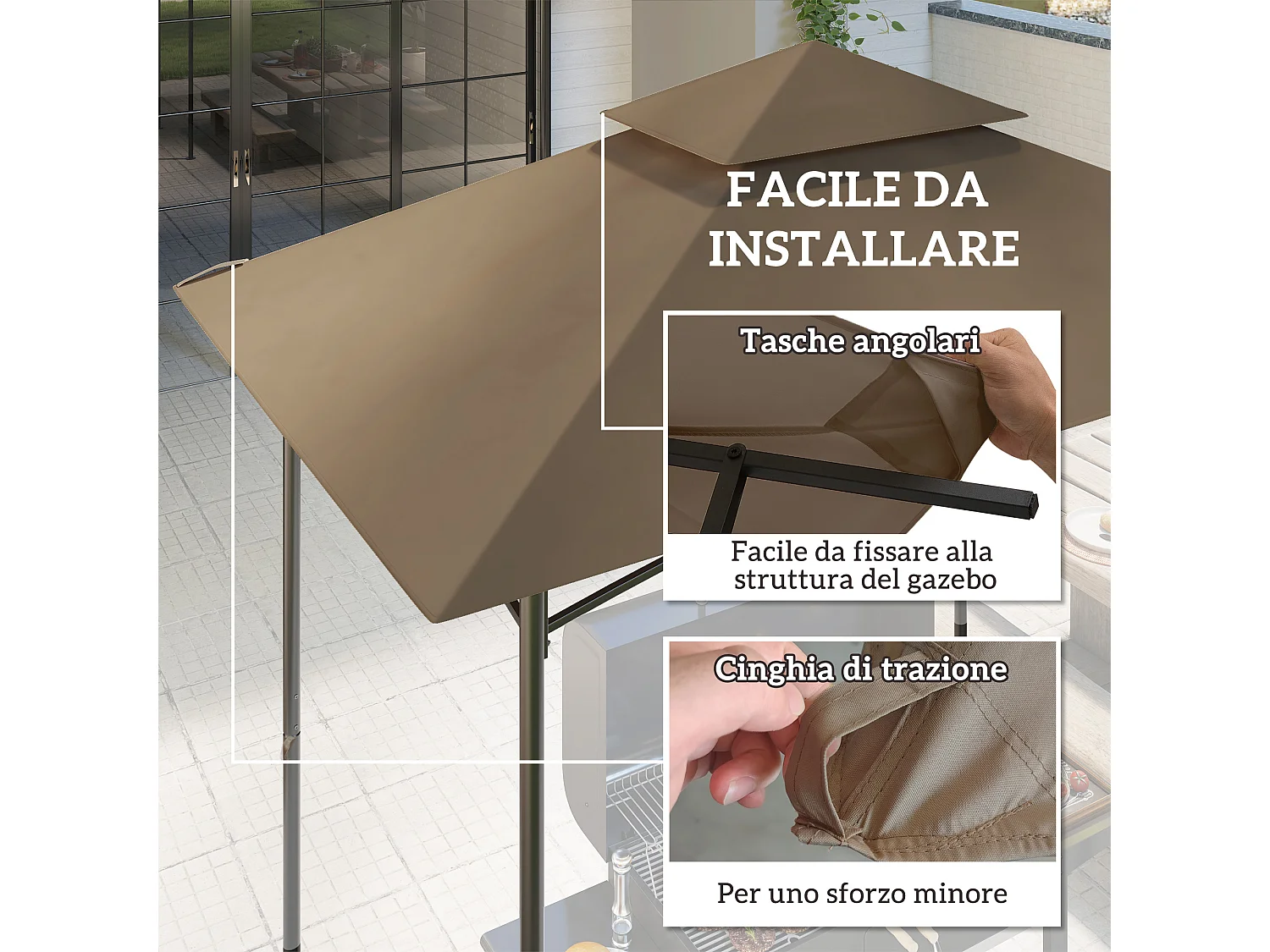 Copertura per gazebo da giardino per barbecue a 2 livelli cachi