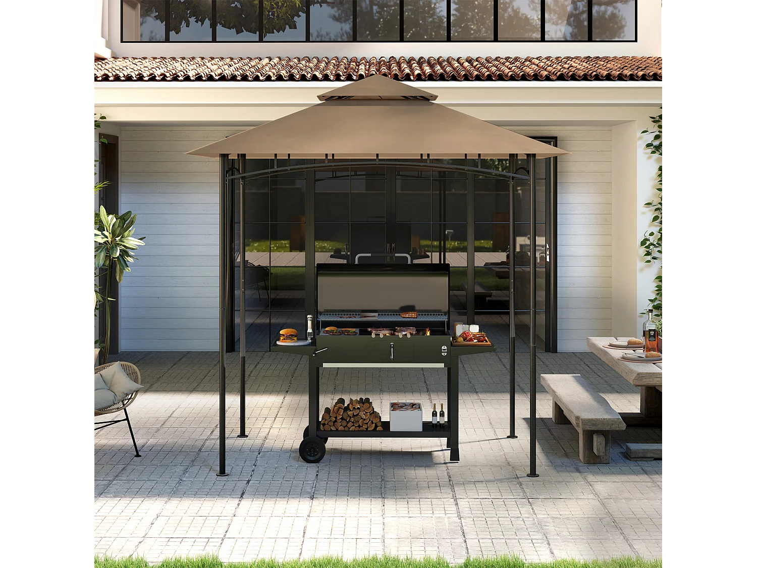 Copertura per gazebo da giardino per barbecue a 2 livelli cachi