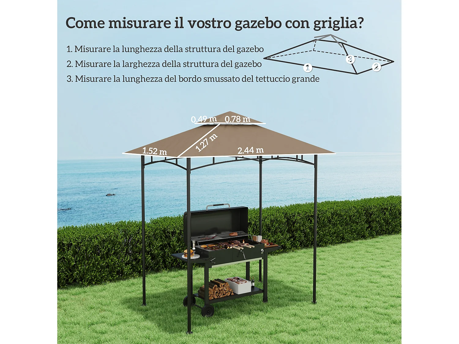 Copertura per gazebo da giardino per barbecue a 2 livelli cachi