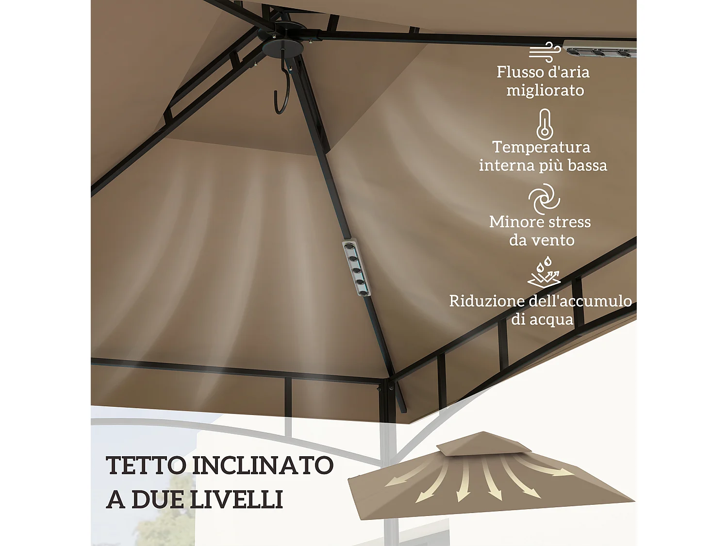 Copertura per gazebo da giardino per barbecue a 2 livelli cachi