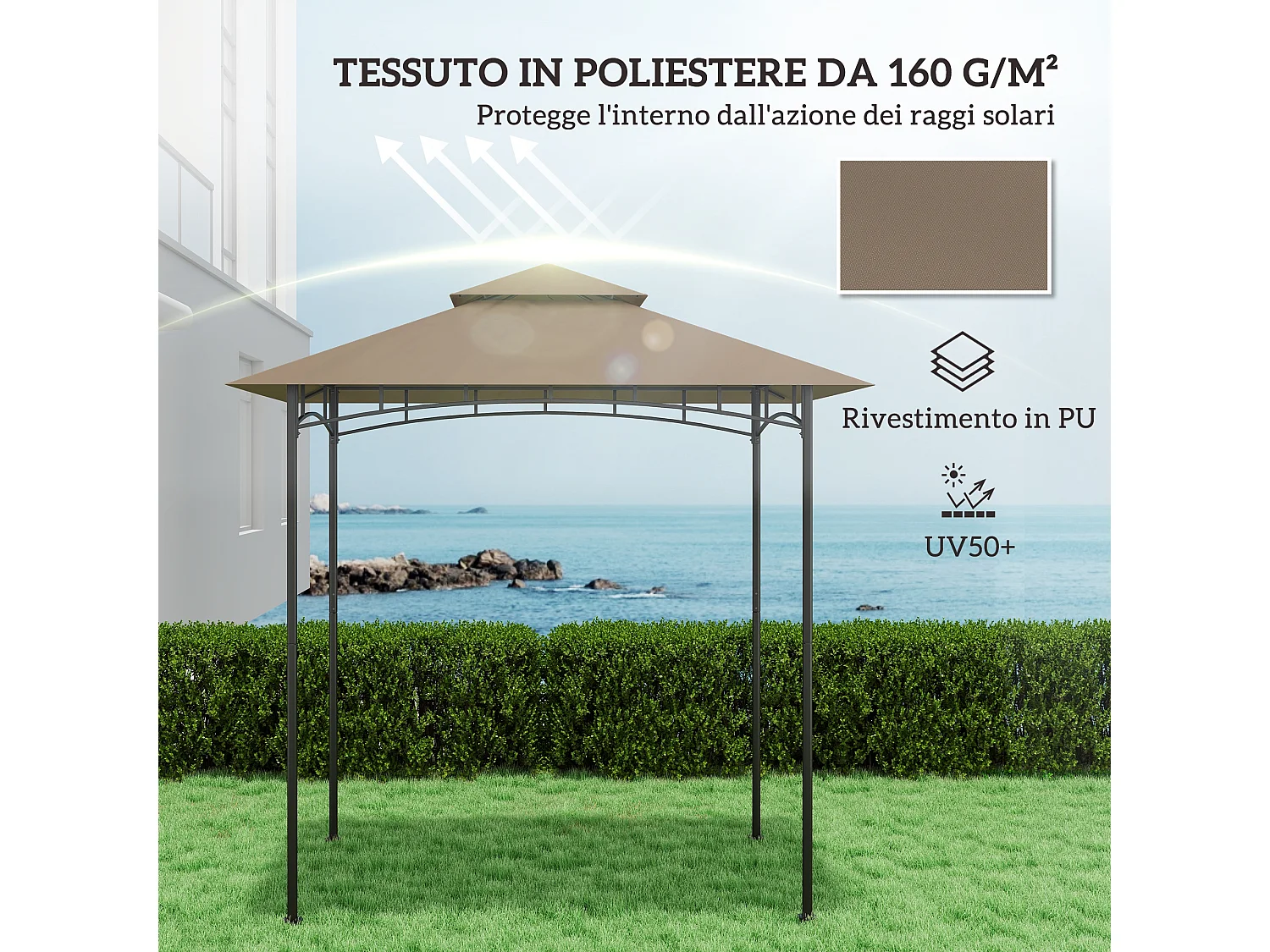 Copertura per gazebo da giardino per barbecue a 2 livelli cachi