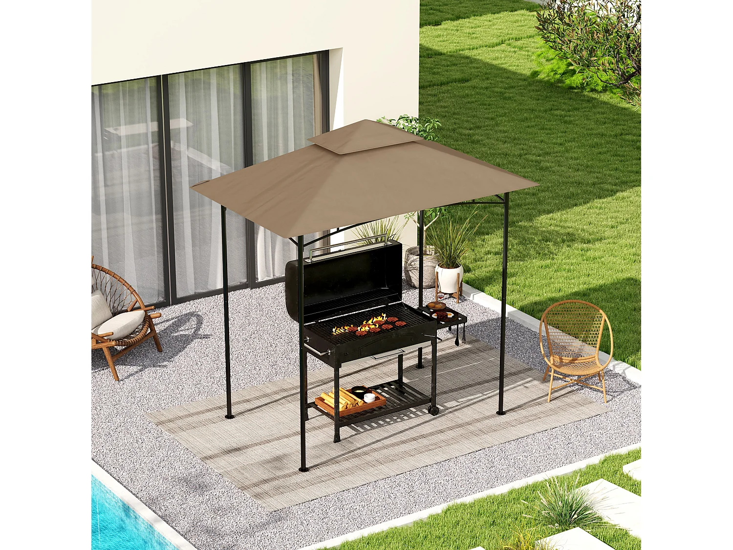 Copertura per gazebo da giardino per barbecue a 2 livelli cachi