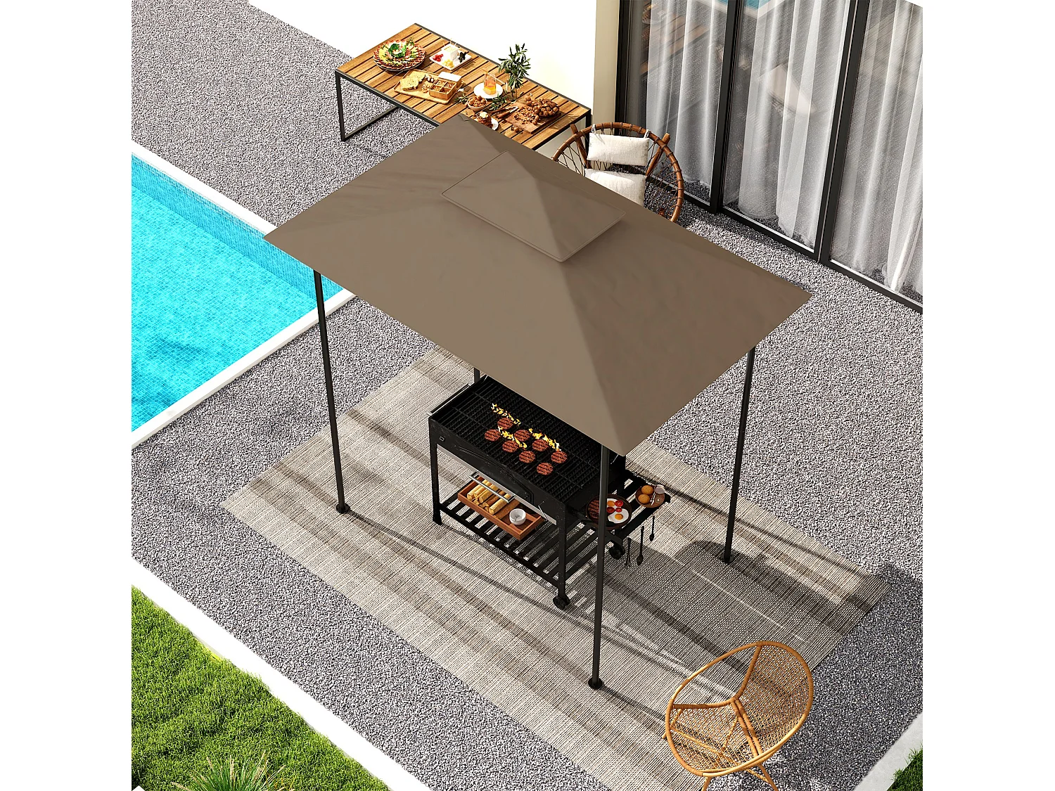 Copertura per gazebo da giardino per barbecue a 2 livelli cachi