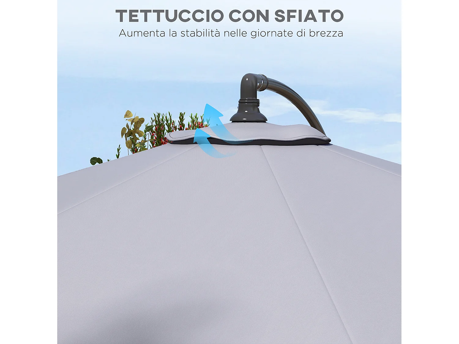 Telo ricambio ombrellone resistente all'acqua con presa d'aria grigio