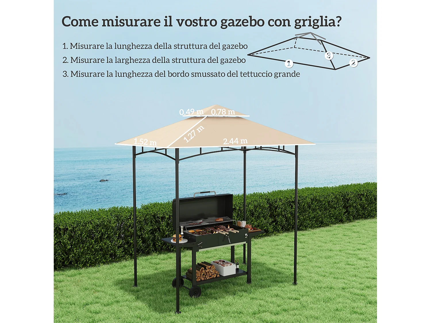 Copertura per gazebo da giardino per barbecue a 2 livelli beige
