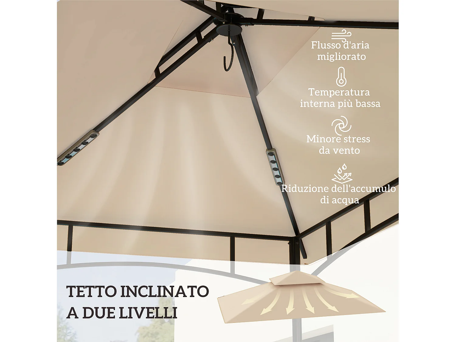 Copertura per gazebo da giardino per barbecue a 2 livelli beige