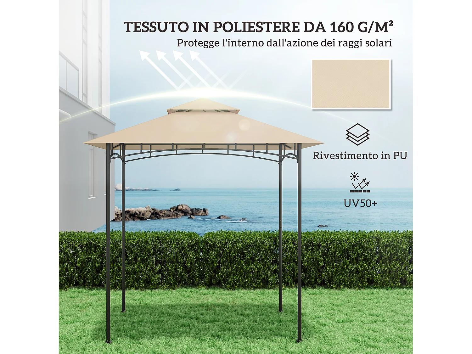 Copertura per gazebo da giardino per barbecue a 2 livelli beige