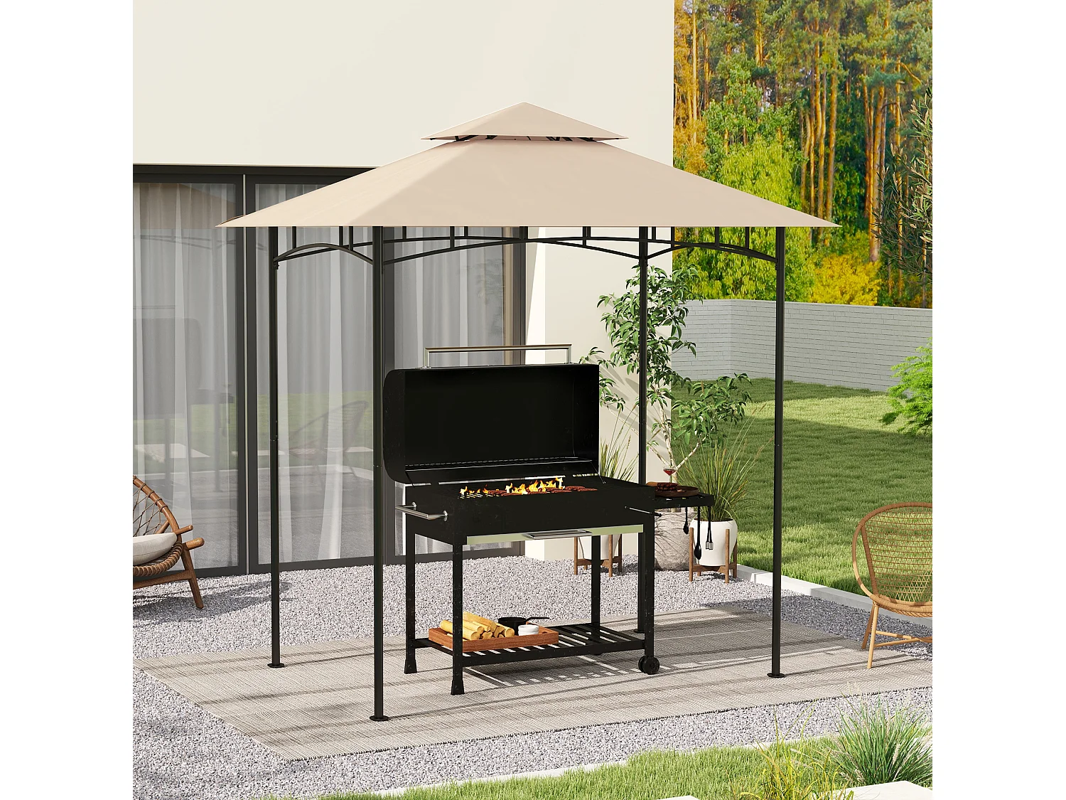 Copertura per gazebo da giardino per barbecue a 2 livelli beige