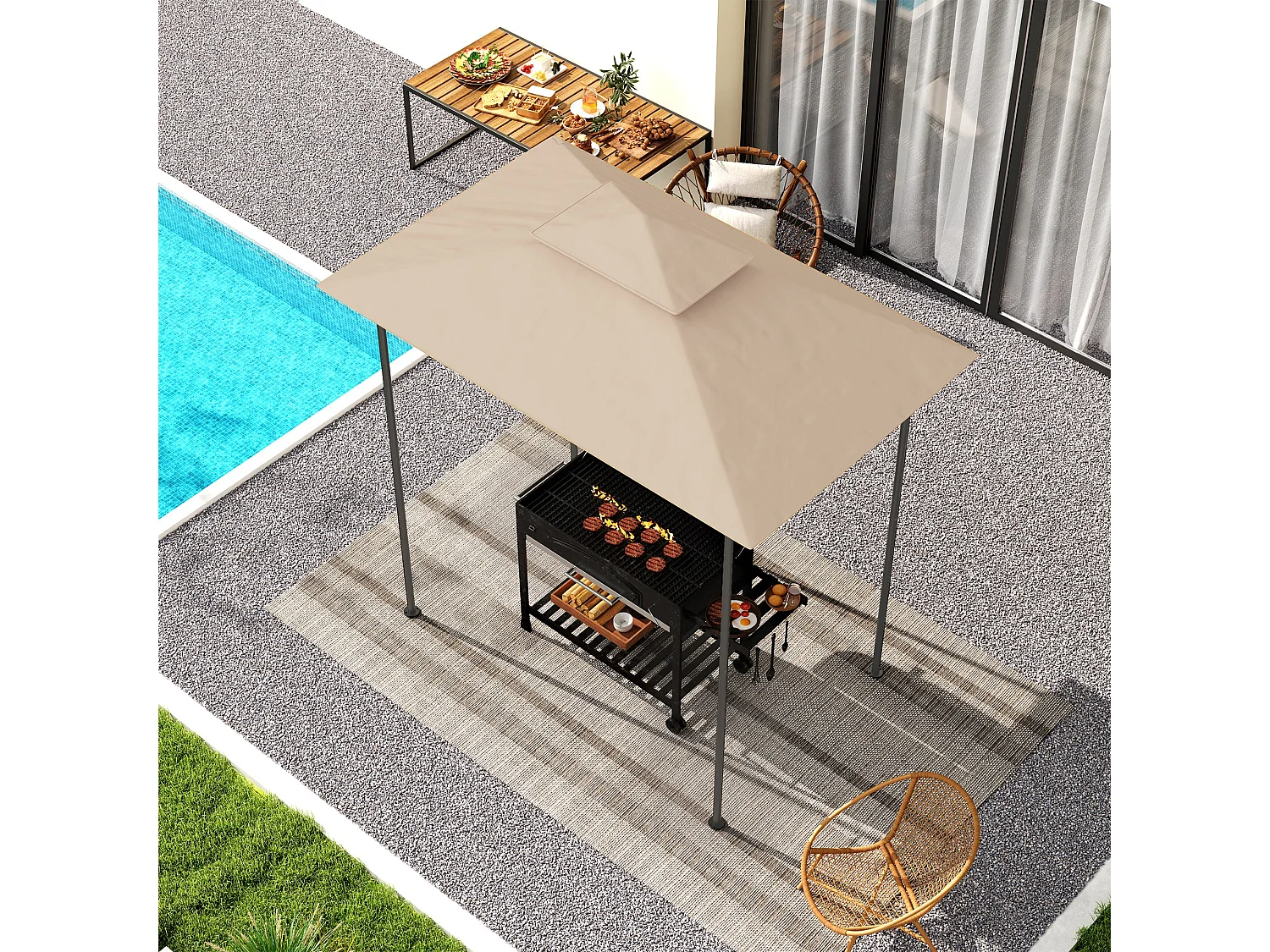 Copertura per gazebo da giardino per barbecue a 2 livelli beige