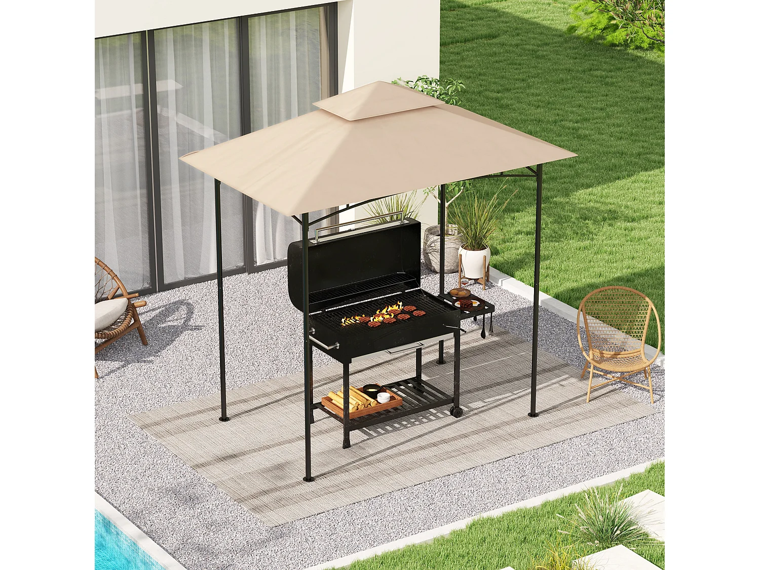 Copertura per gazebo da giardino per barbecue a 2 livelli beige