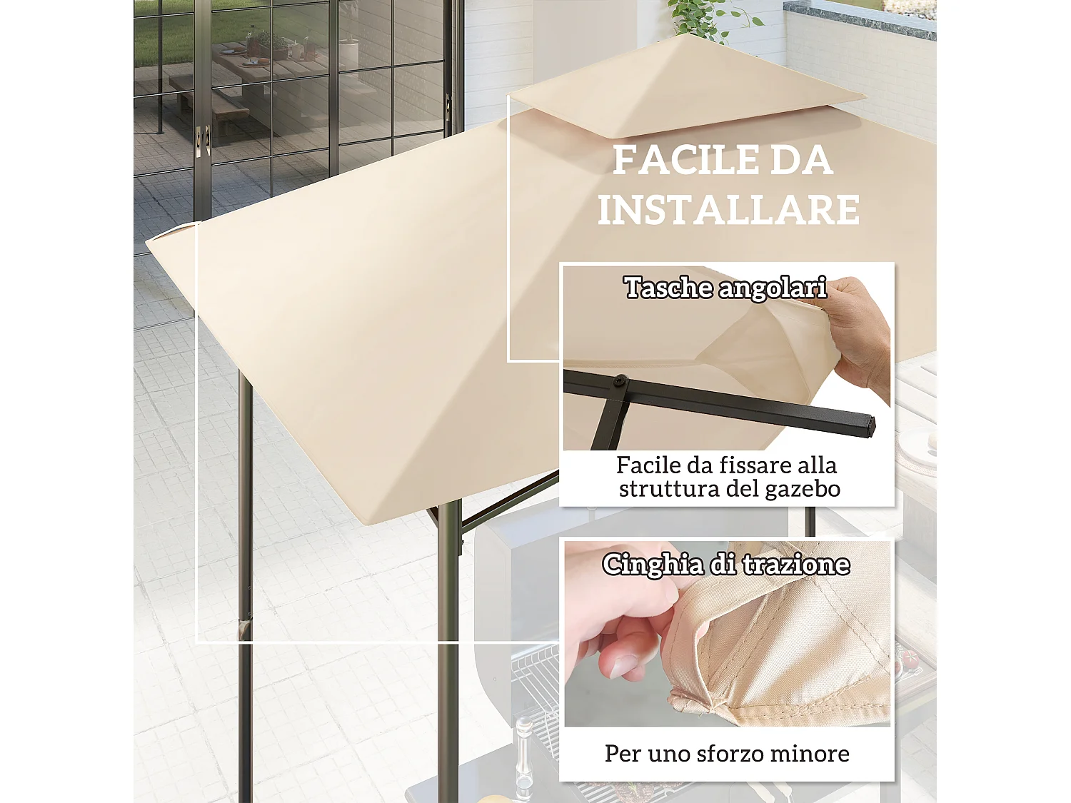 Copertura per gazebo da giardino per barbecue a 2 livelli beige