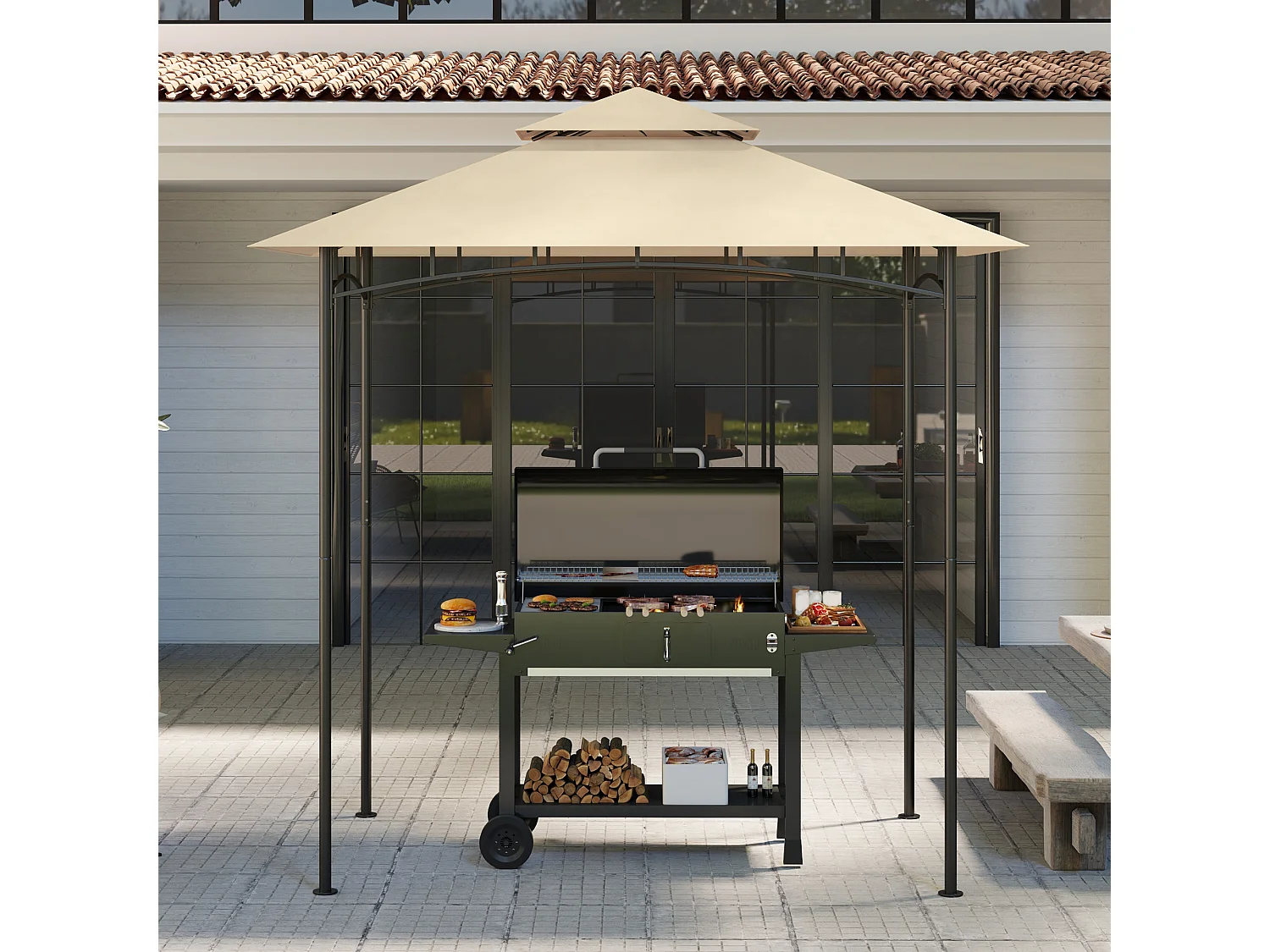 Copertura per gazebo da giardino per barbecue a 2 livelli beige
