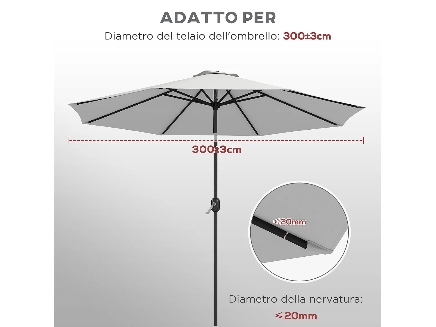 Telo ricambio ombrellone resistente all'acqua con presa d'aria bianco