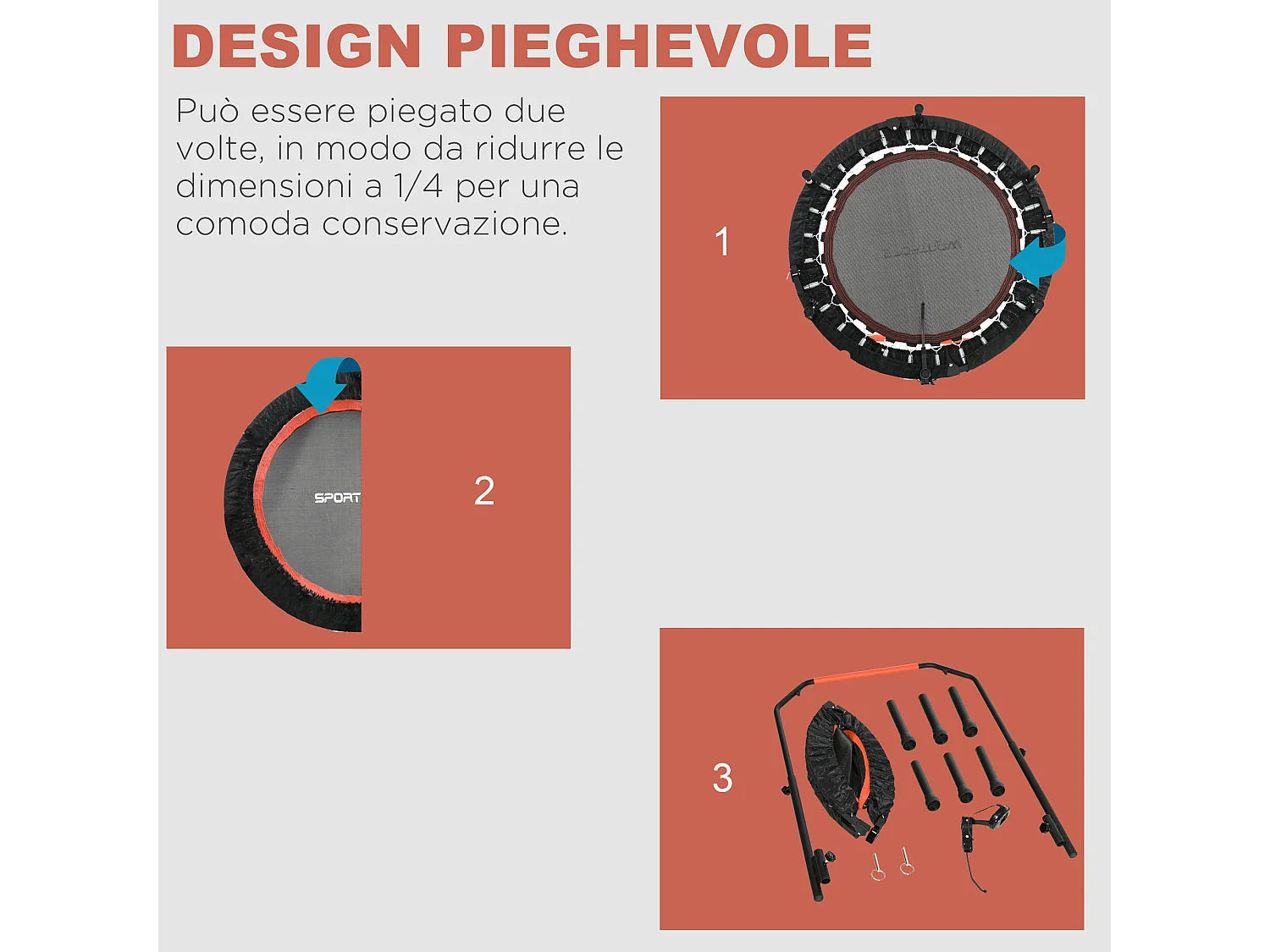 Mini trampolino fitness ø102 cm pieghevole con manubrio regolabile nero