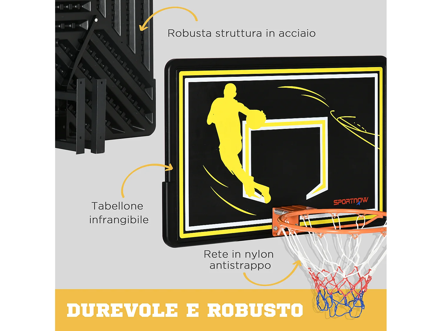Canestro basket per bambini e adulti da indoor outdoor in acciaio e pe