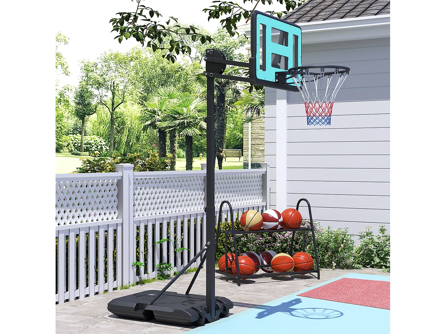 Canestro basket esterno regolabile 146-236cm ruote e base riempibile