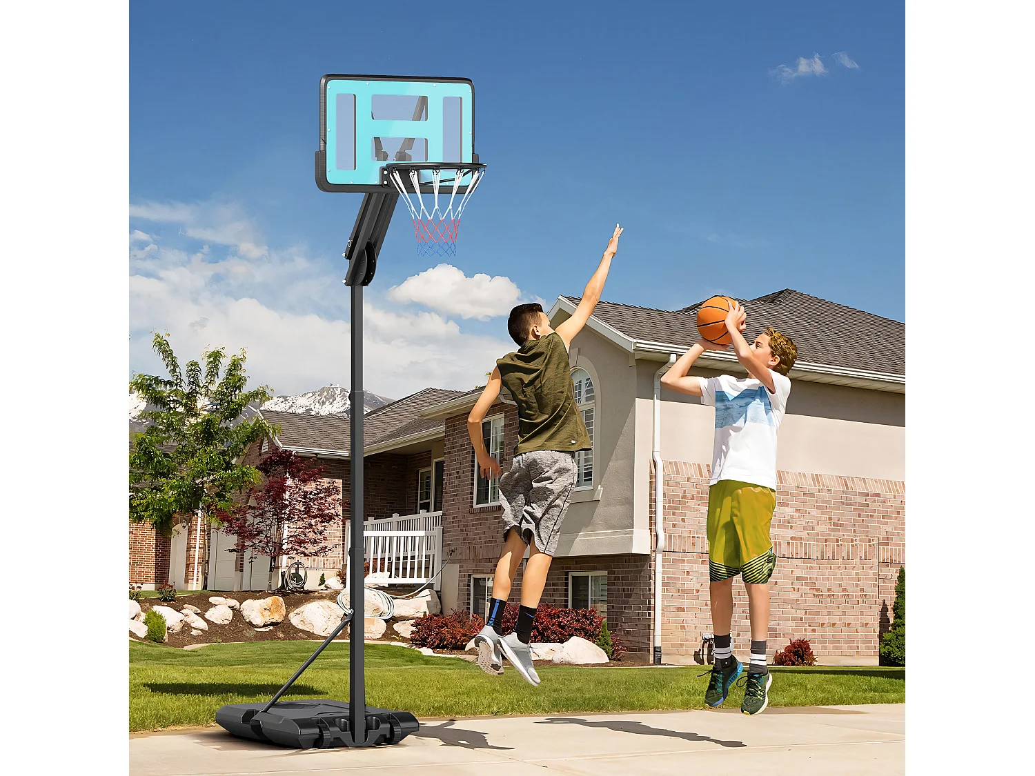 Canestro basket esterno regolabile 146-236cm ruote e base riempibile