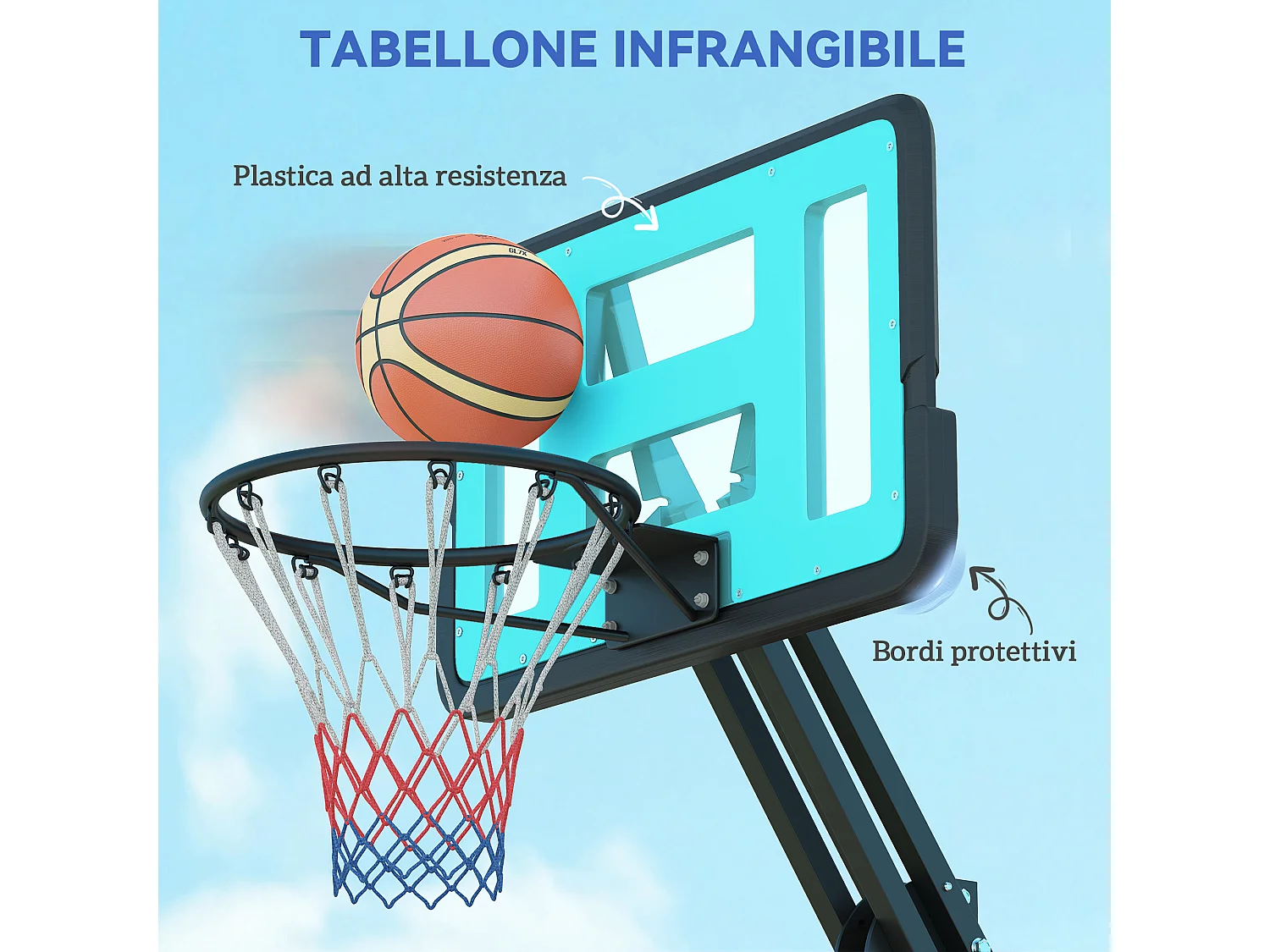 Canestro basket esterno regolabile 146-236cm ruote e base riempibile