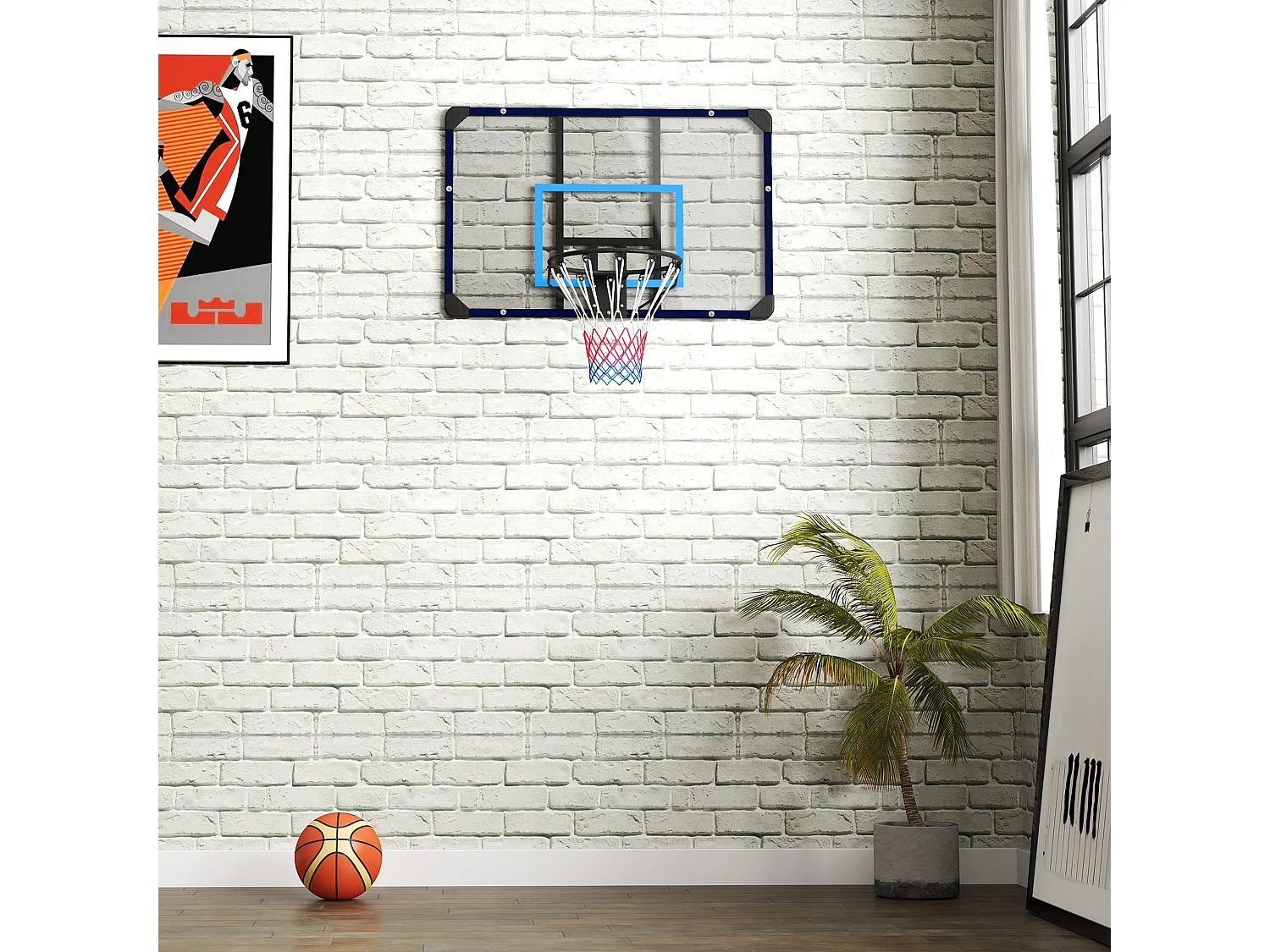 Canestro basket da muro con tabellone infrangibile e cerchio in acciaio