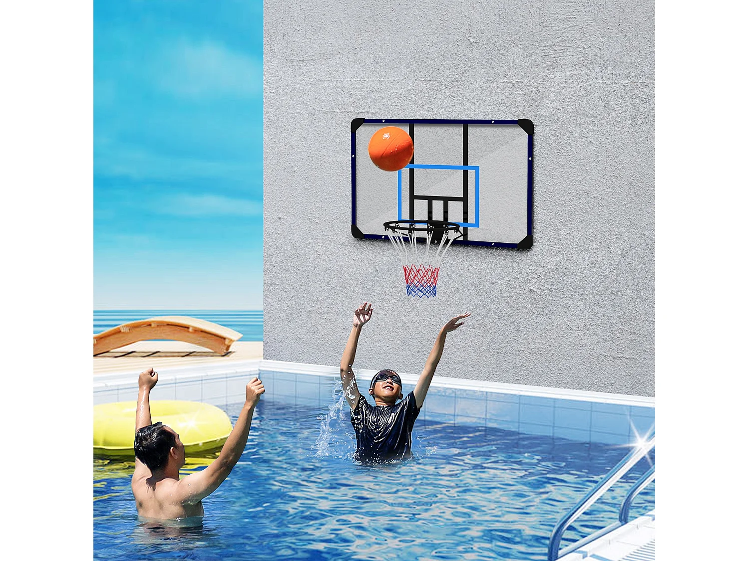 Canestro basket da muro con tabellone infrangibile e cerchio in acciaio