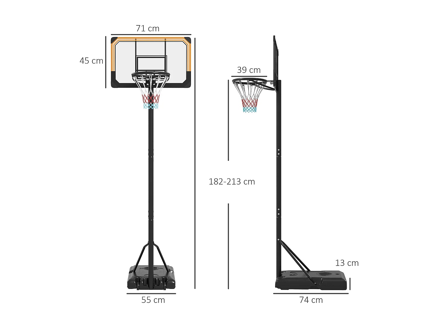 Canestro basket a 6 altezze regolabili con base e rotelle nero
