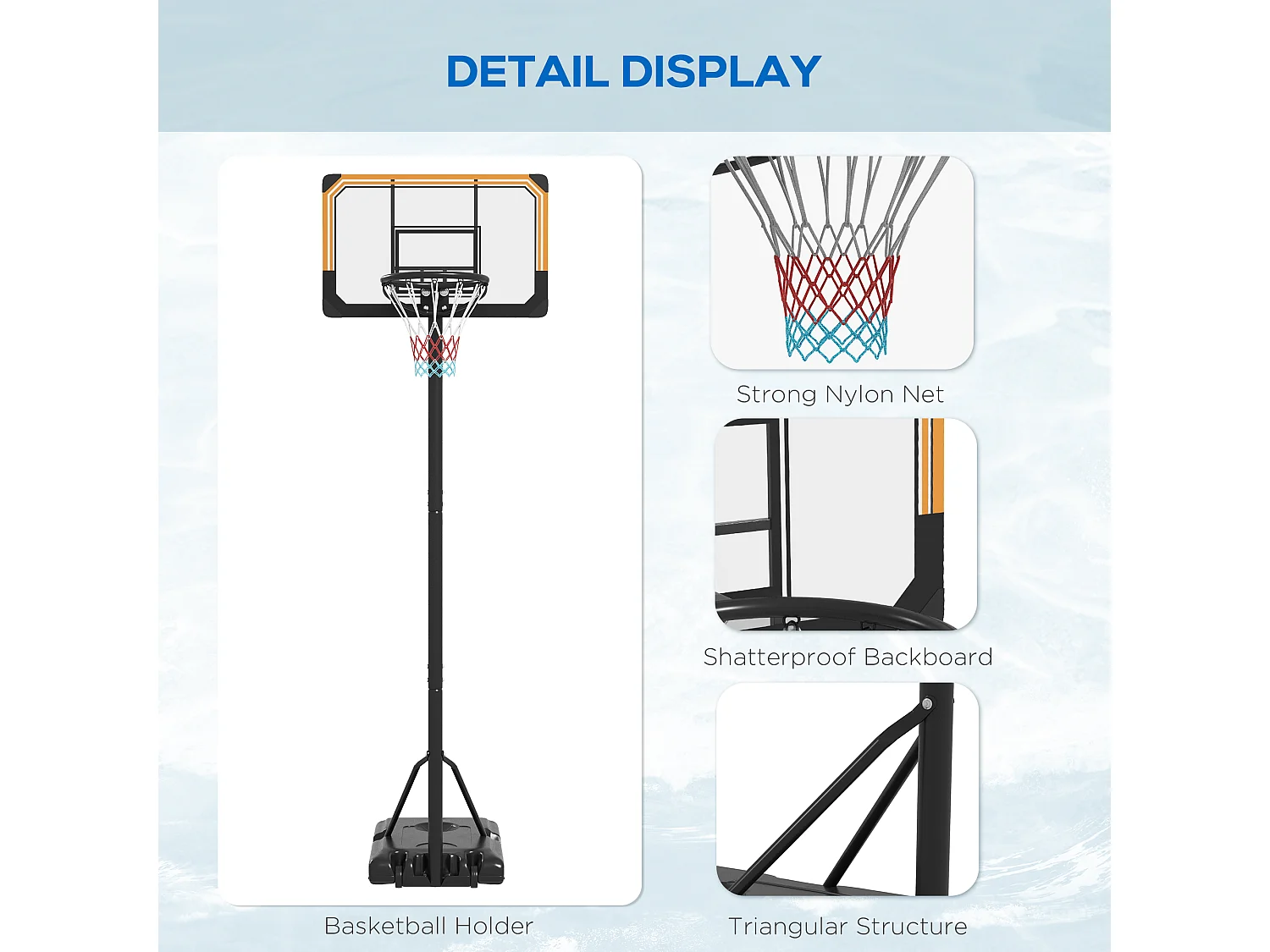 Canestro basket a 6 altezze regolabili con base e rotelle nero