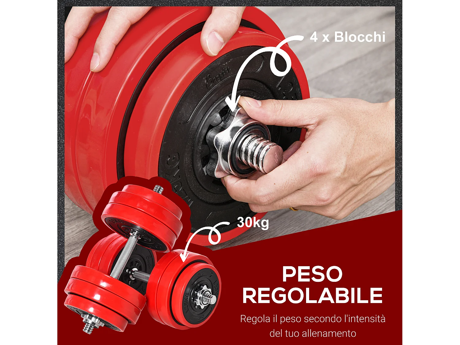 Set bilanciere e manubri pesi da 30kg dischi rivestiti in pp antigraffio