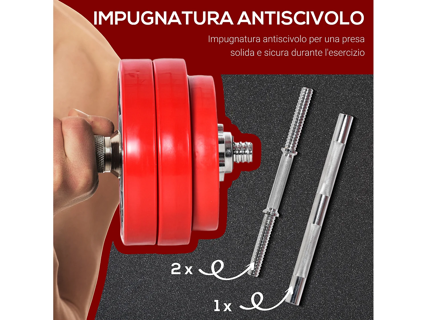 Set bilanciere e manubri pesi da 30kg dischi rivestiti in pp antigraffio