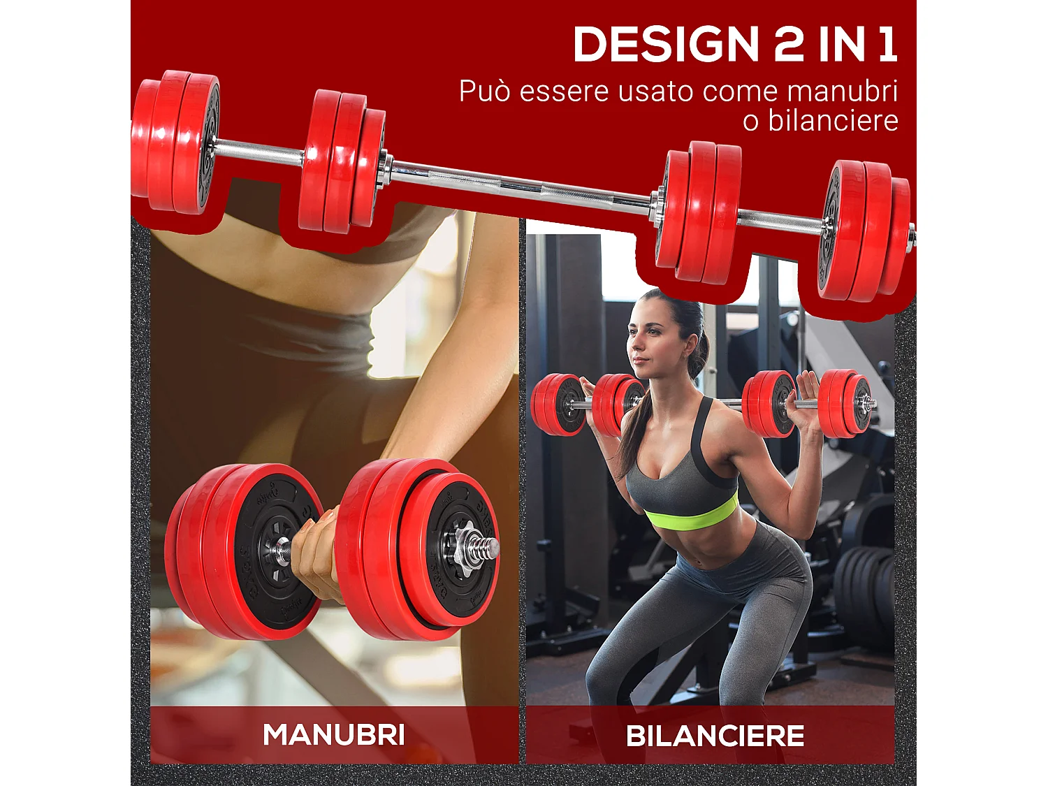 Set bilanciere e manubri pesi da 30kg dischi rivestiti in pp antigraffio