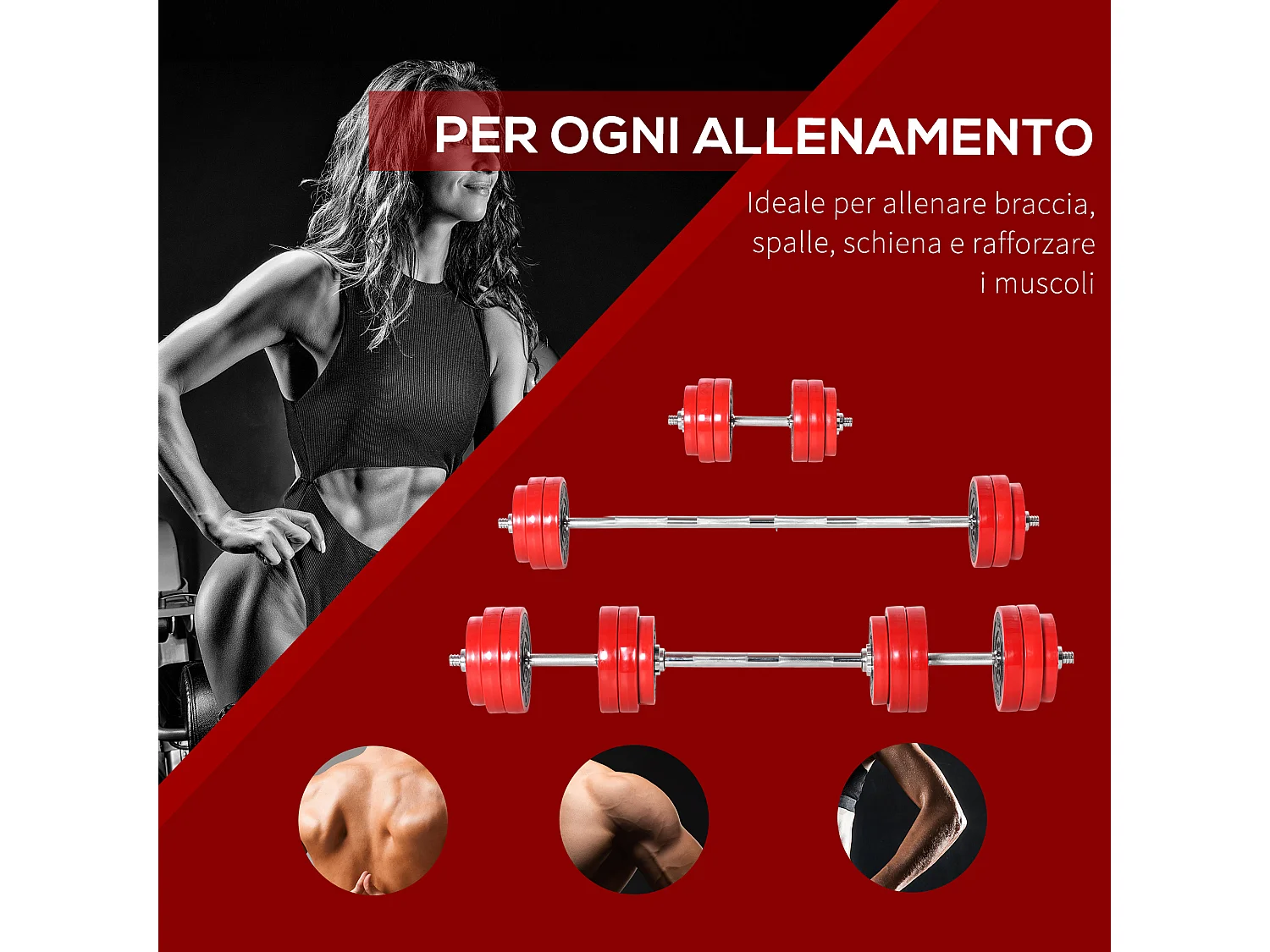 Set bilanciere e manubri pesi da 30kg dischi rivestiti in pp antigraffio