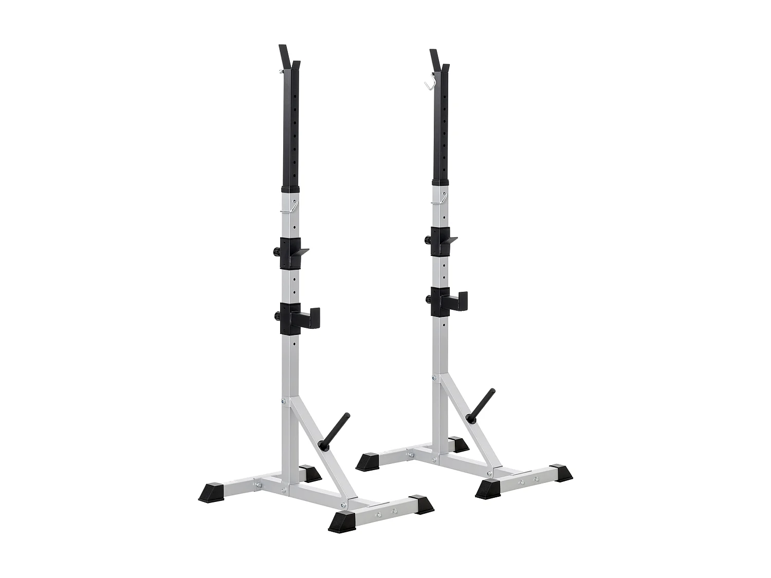 Set 2 supporti bilanciere in acciaio con 3 ganci e altezza regolabile