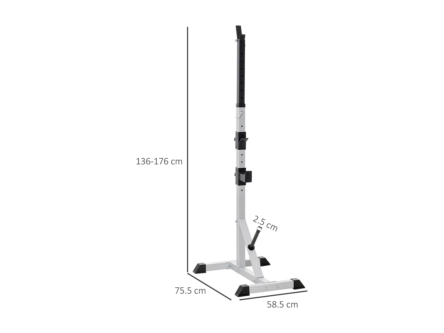 Set 2 supporti bilanciere in acciaio con 3 ganci e altezza regolabile