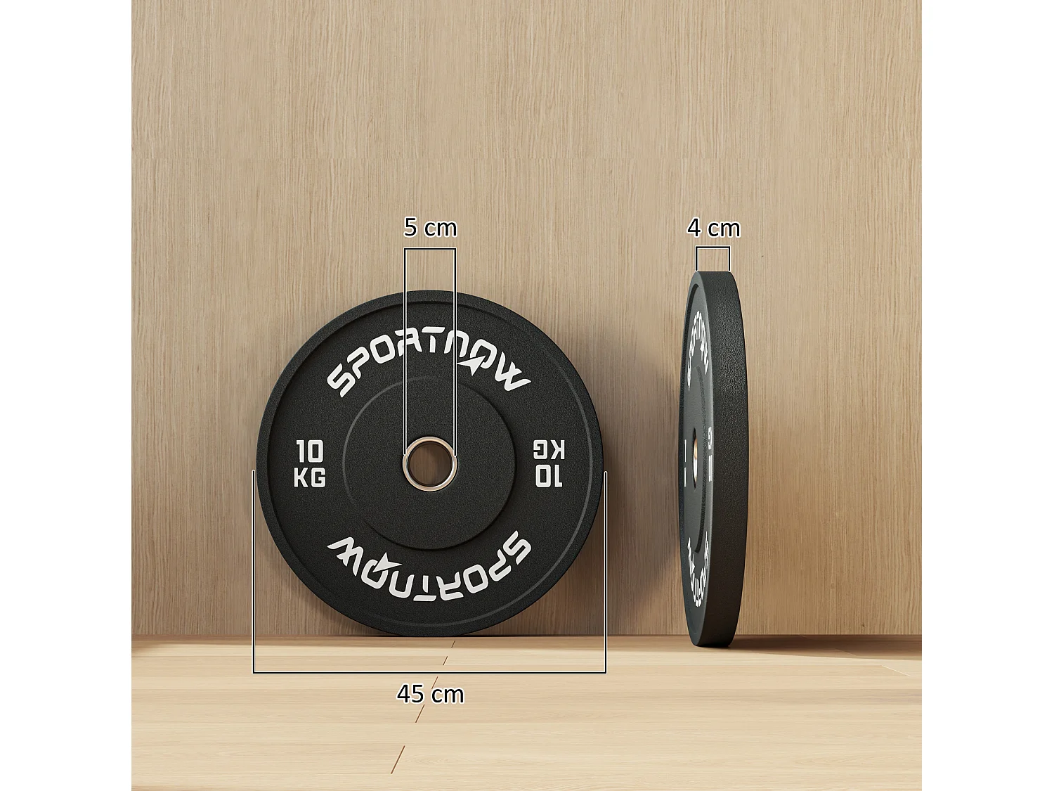 Set 2 dischi pesi 10kg in gomma con foro 5 cm per manubri e bilancieri