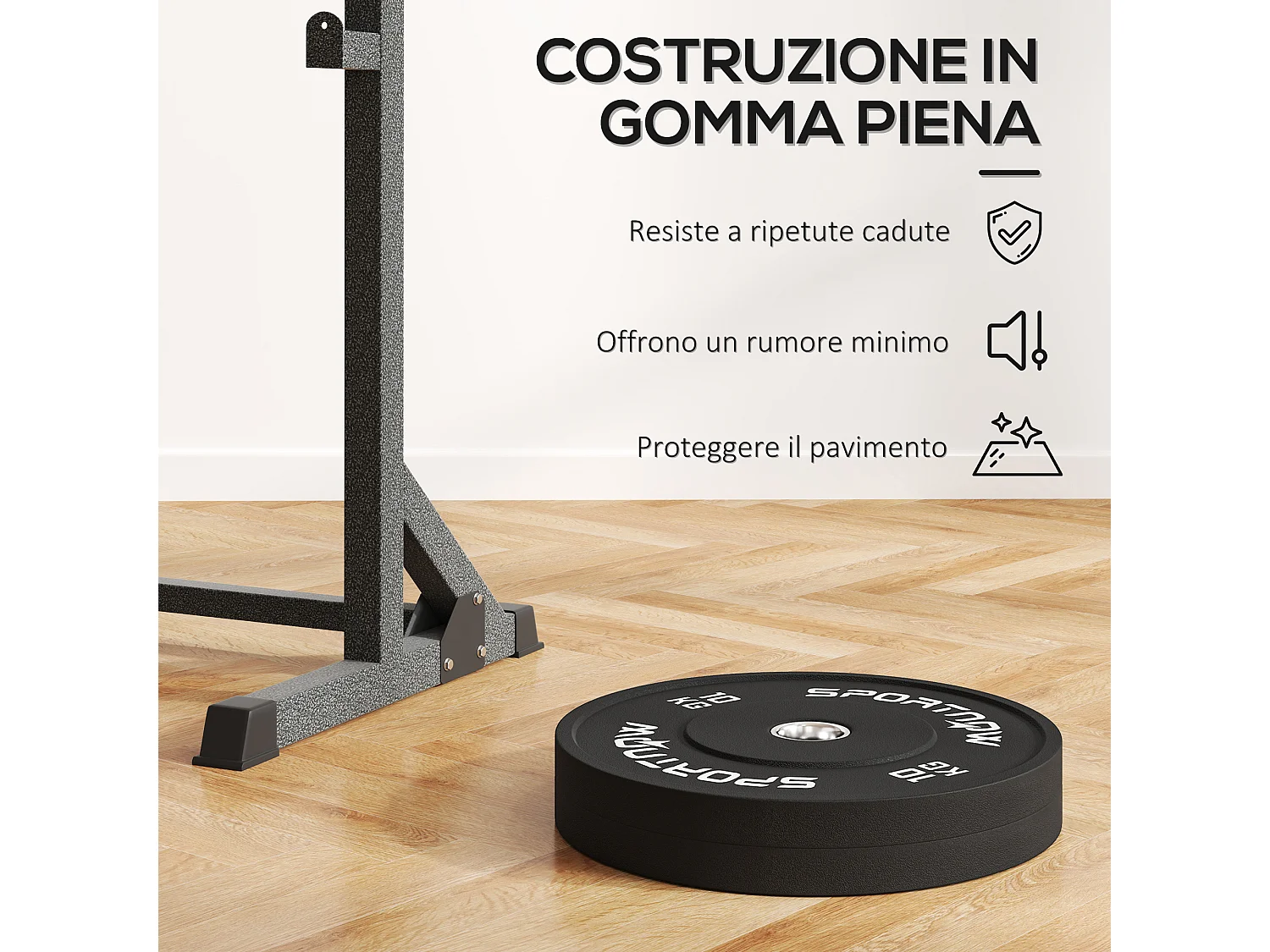 Set 2 dischi pesi 10kg in gomma con foro 5 cm per manubri e bilancieri